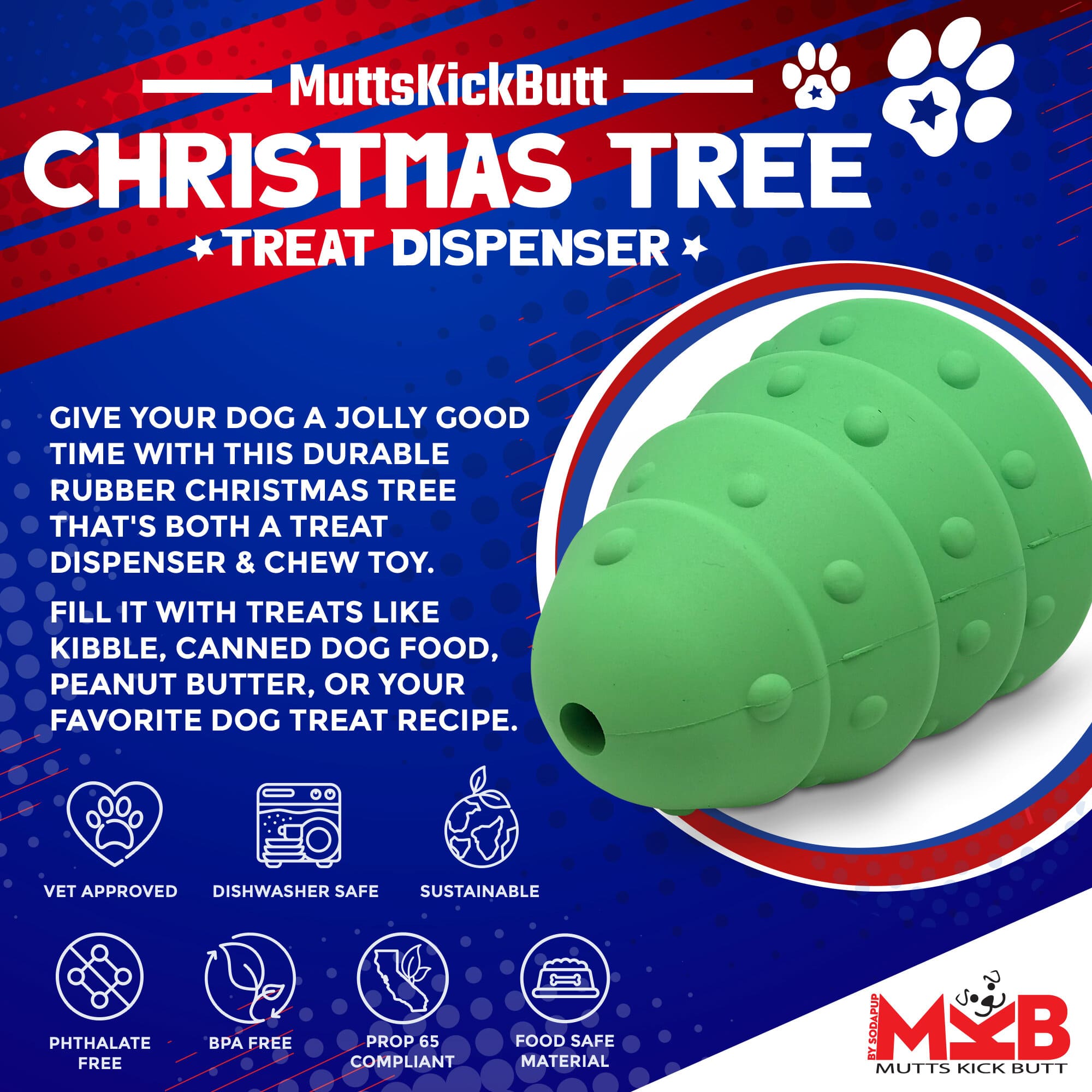 Christmas Tree EDispenser Rubber Chew Toy For Large Dogs Model EDispenser