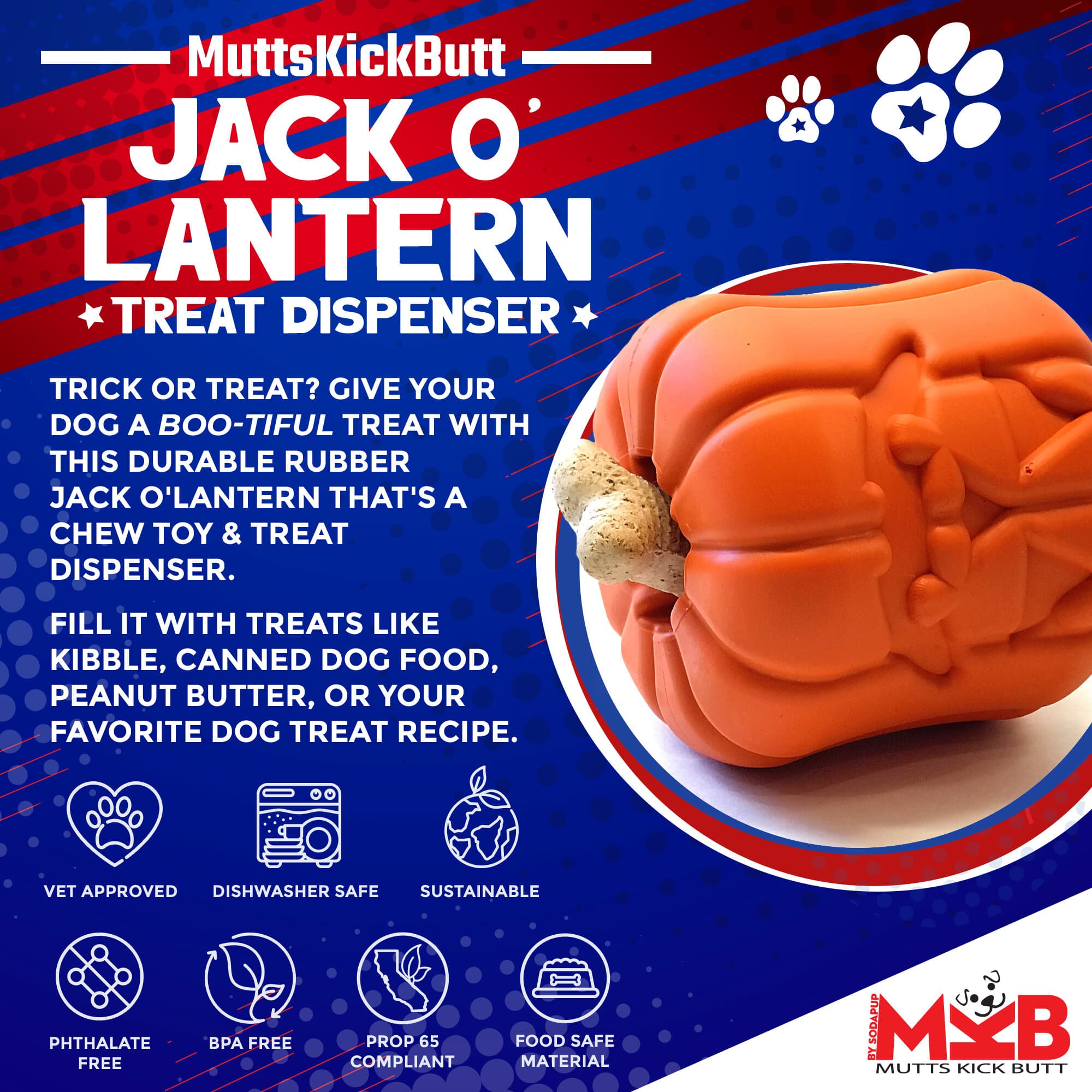 Jack O' Lantern Dog Toy Chew Toy and Treat Dispenser eDispenser