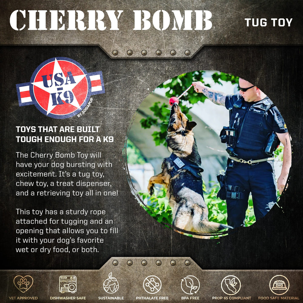 USA-K9 Cherry Bomb Rubber Dog Chew Toy For Heavy Chewers