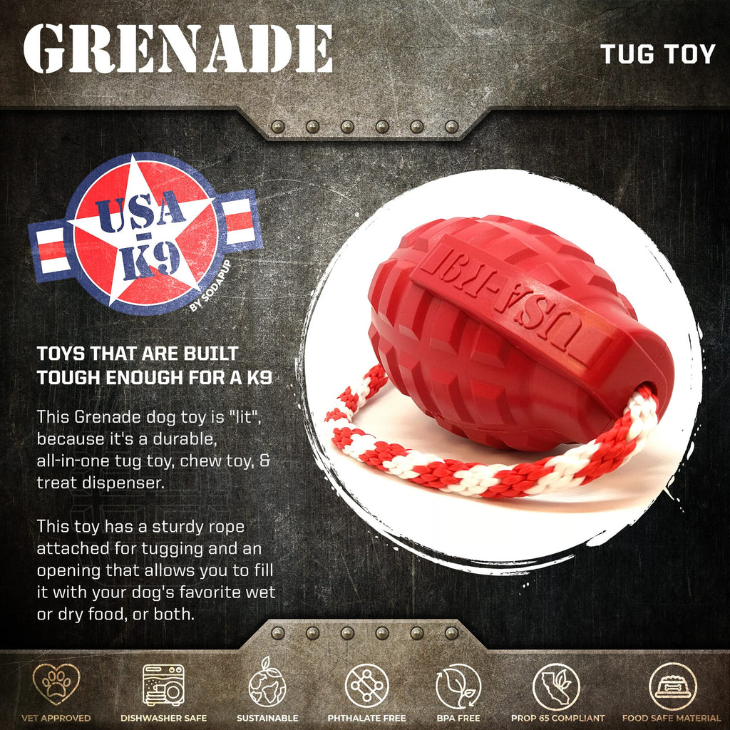 USA-K9 Grenade Rubber Dog Chew Toy For Heavy Chewers