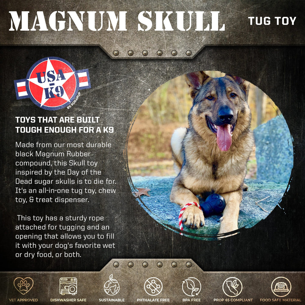 USA-K9 Magnum Skull Black Rubber Chew Toy for Extreme Chewers
