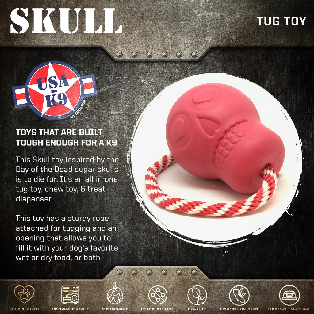 SodaPup Usa-K9 Skull Dog Chew Toy And Treat Dispenser