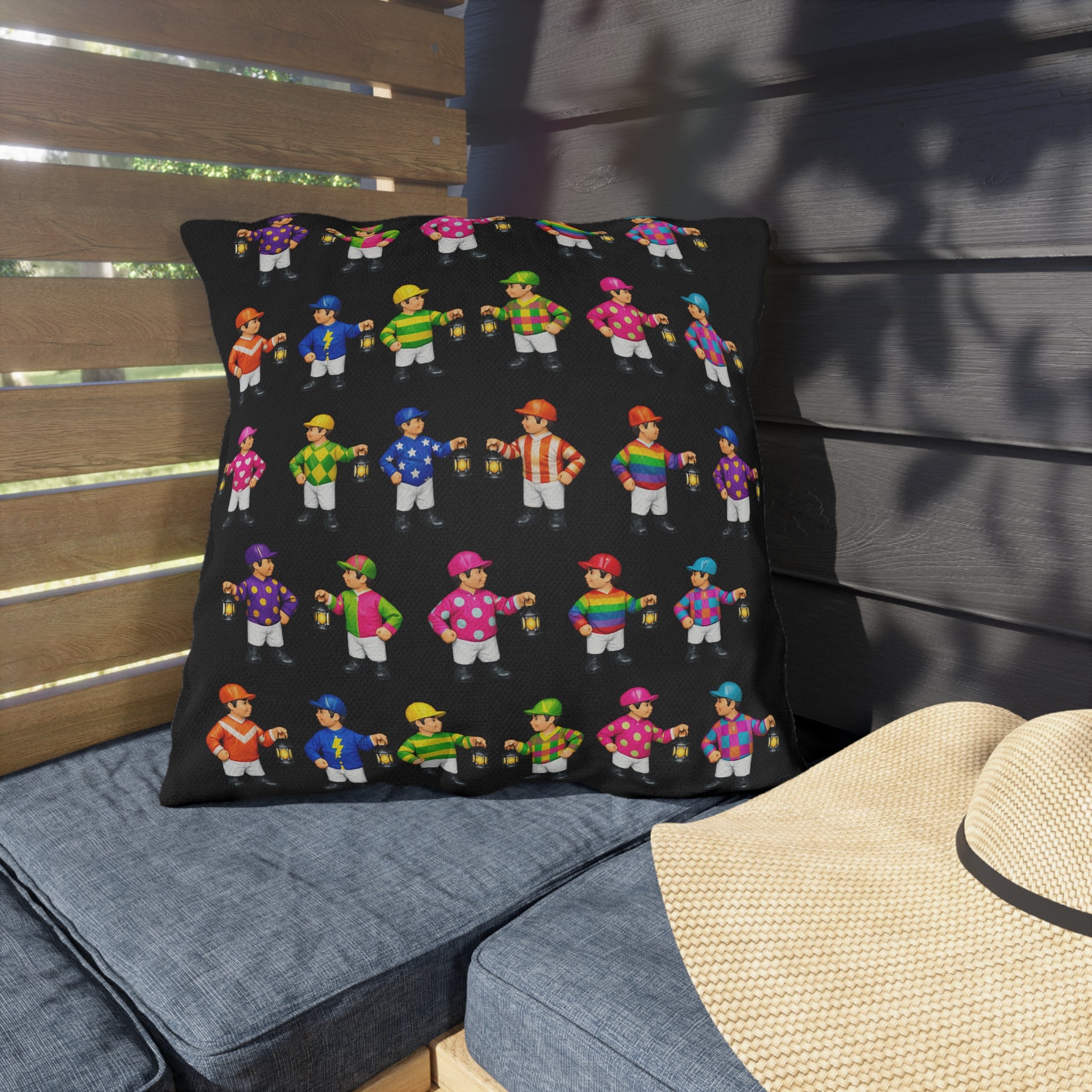 Colorful Comical Lawn Jockey Pattern Outdoor Pillow