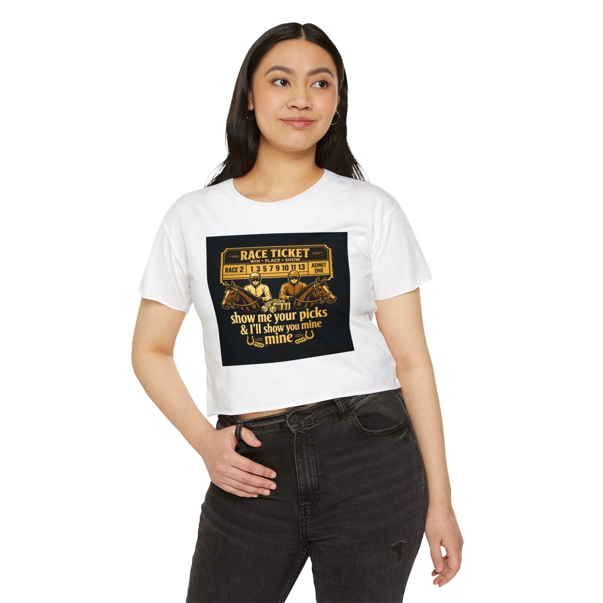 Race Ticket Crop Top — 'Show Me Your Picks & I'll Show You Mine' Horse Racing Tee