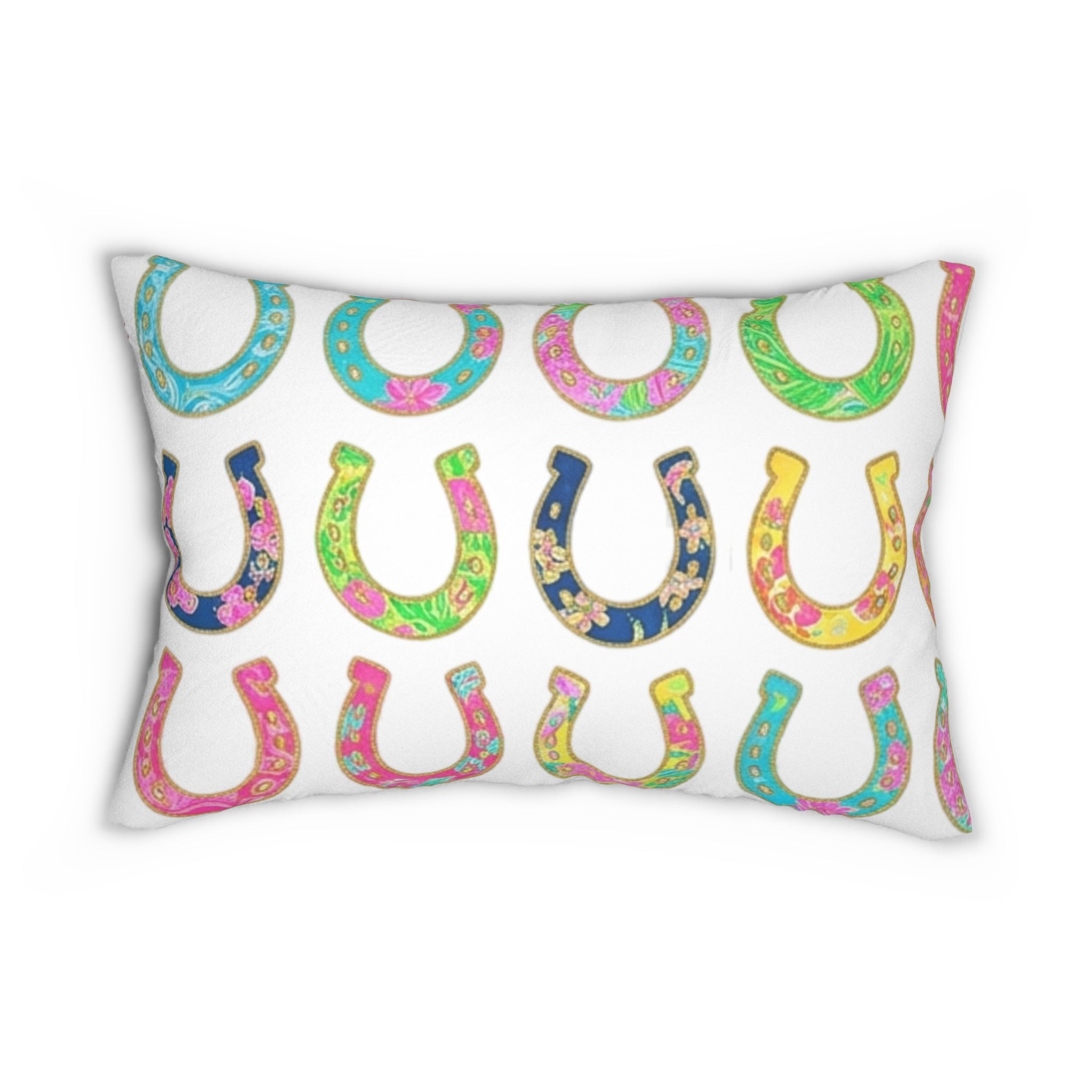 Horseshoe Pattern Lumbar Pillow — Colorful Lucky Horse Shoe Decorative Throw Pillow