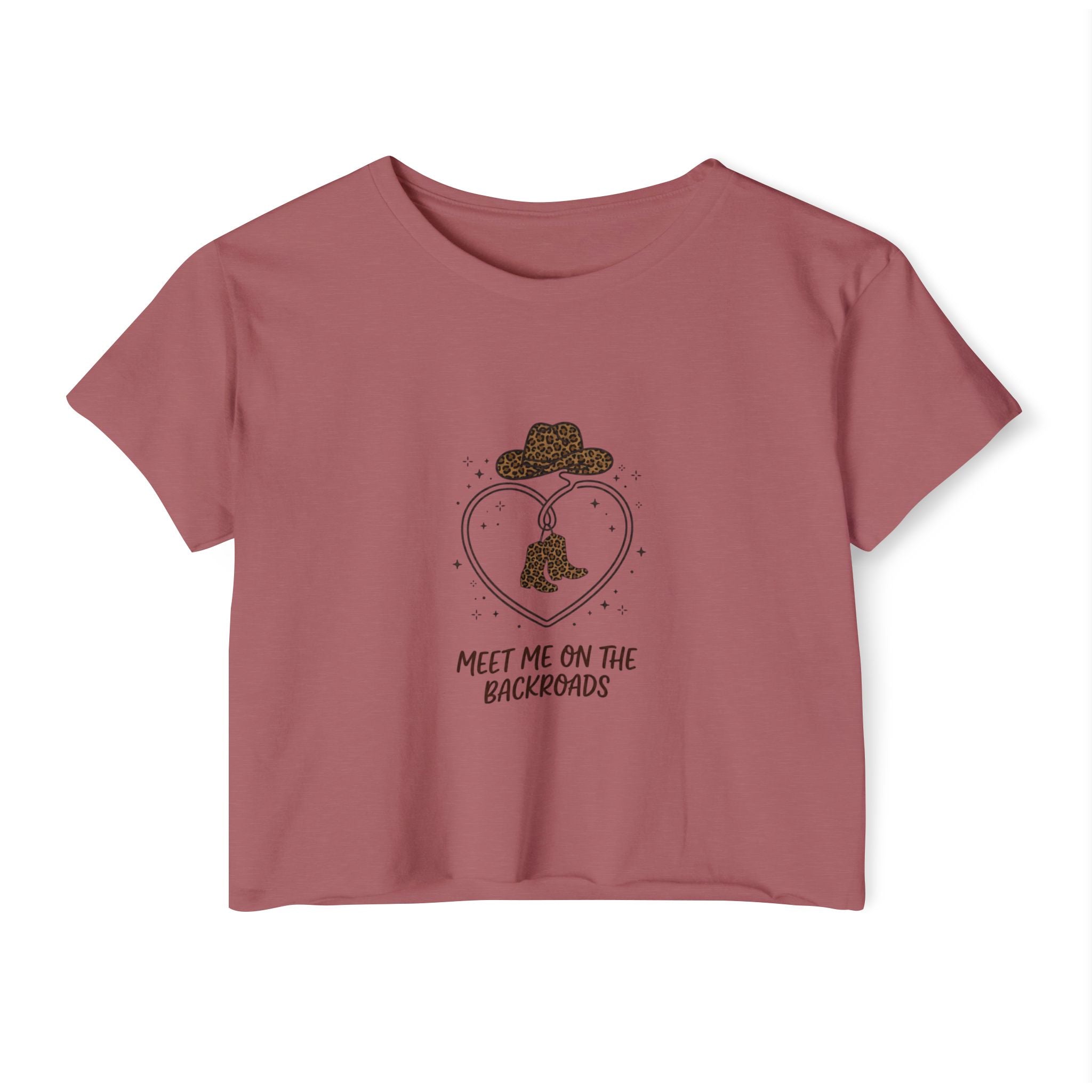 Festival Crop Top — "Meet Me on the Backroads" Country Cowgirl Graphic