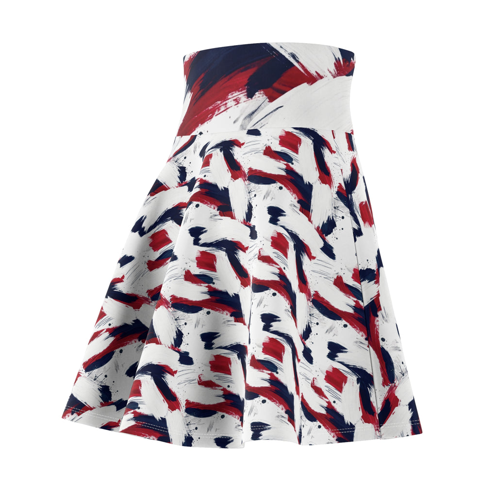 Patriotic Brushstroke Skater Skirt — Red White & Navy AOP