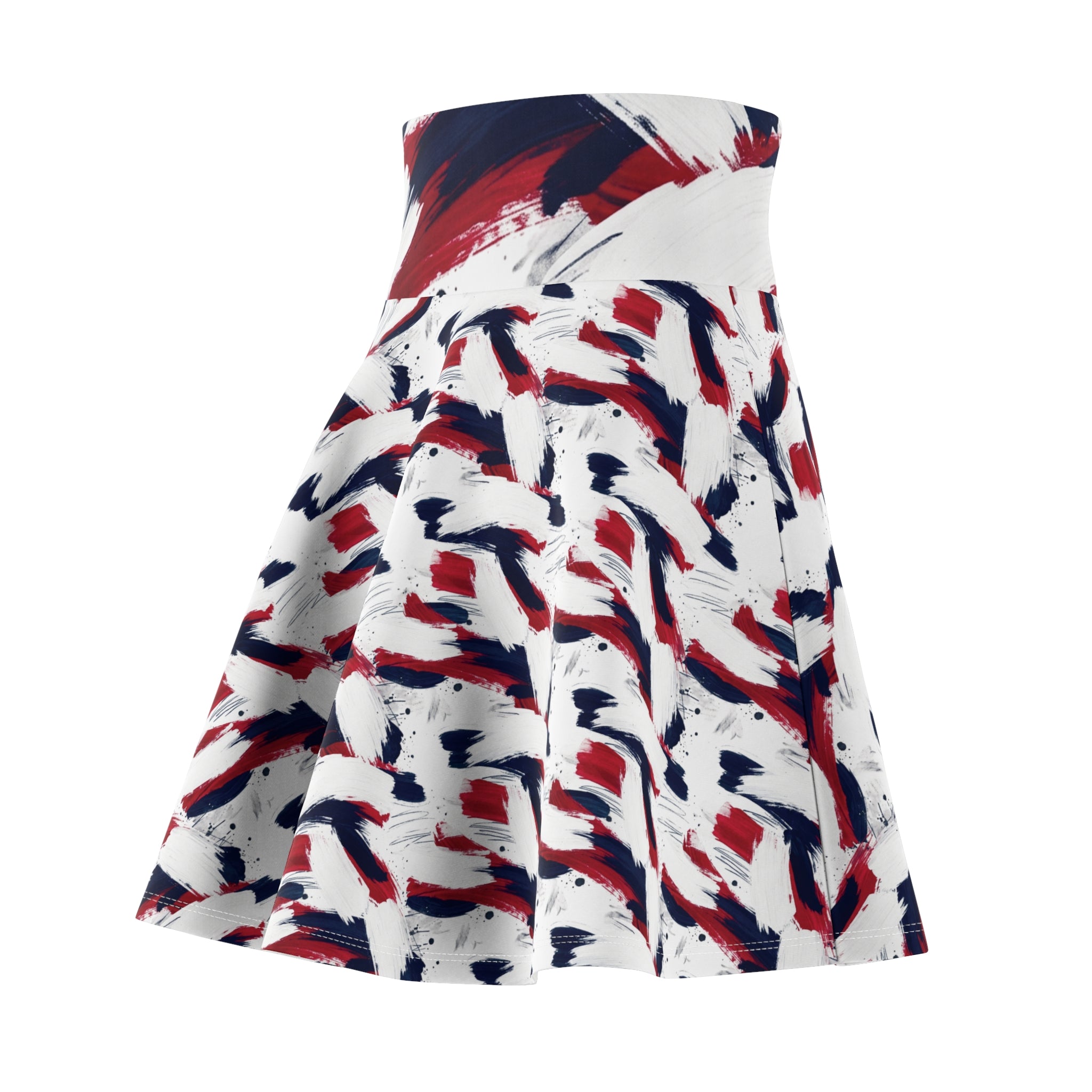 Patriotic Brushstroke Skater Skirt — Red White & Navy AOP