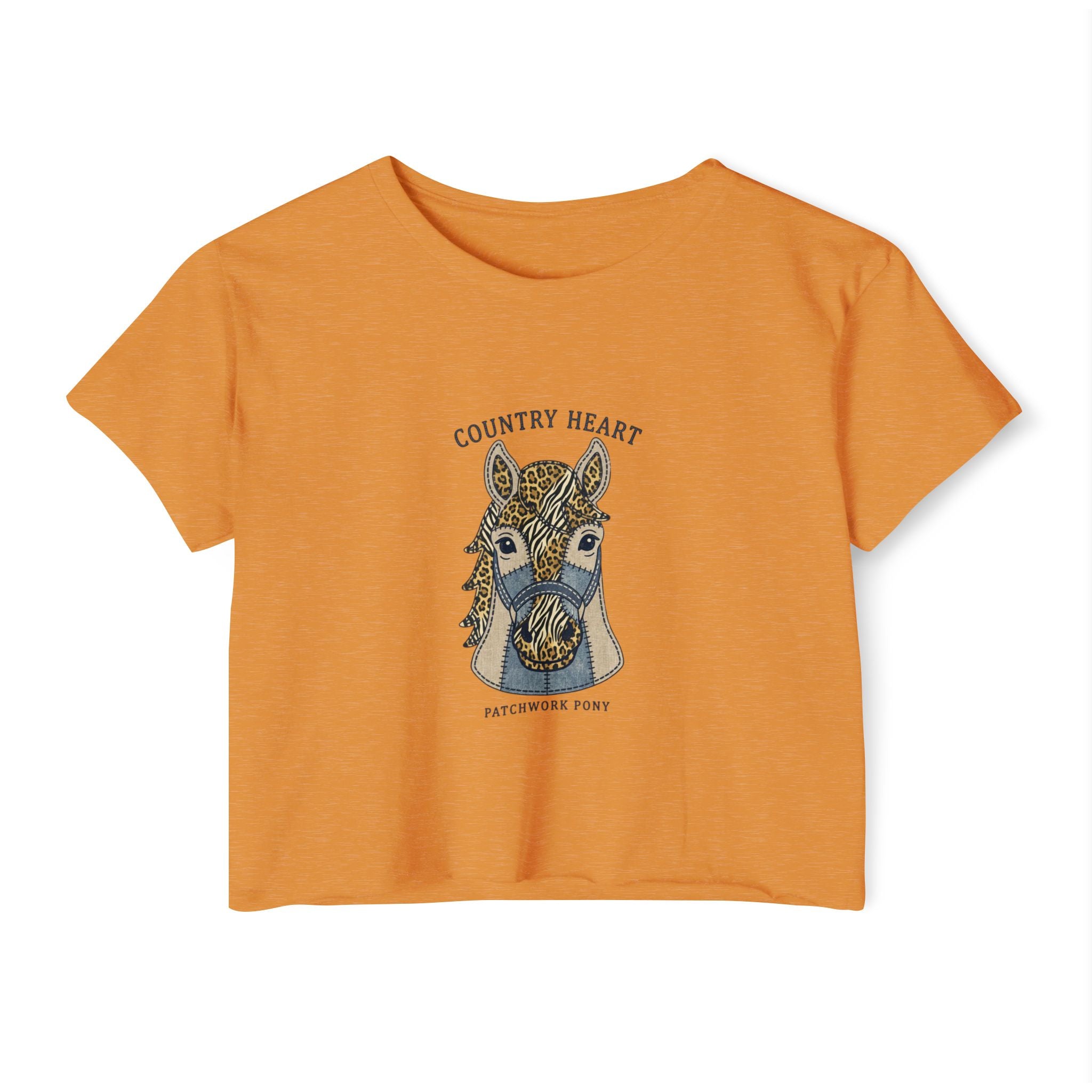 Country Heart Patchwork Pony Crop Top — Women’s Festival Tee