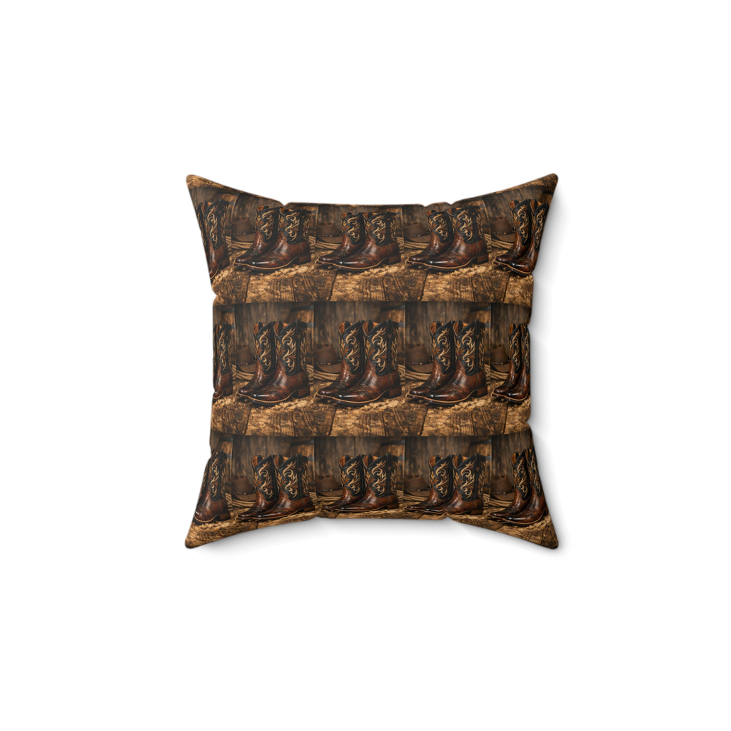 Rustic Western Cowboy Boots Throw Pillow — Farmhouse Decor Accent