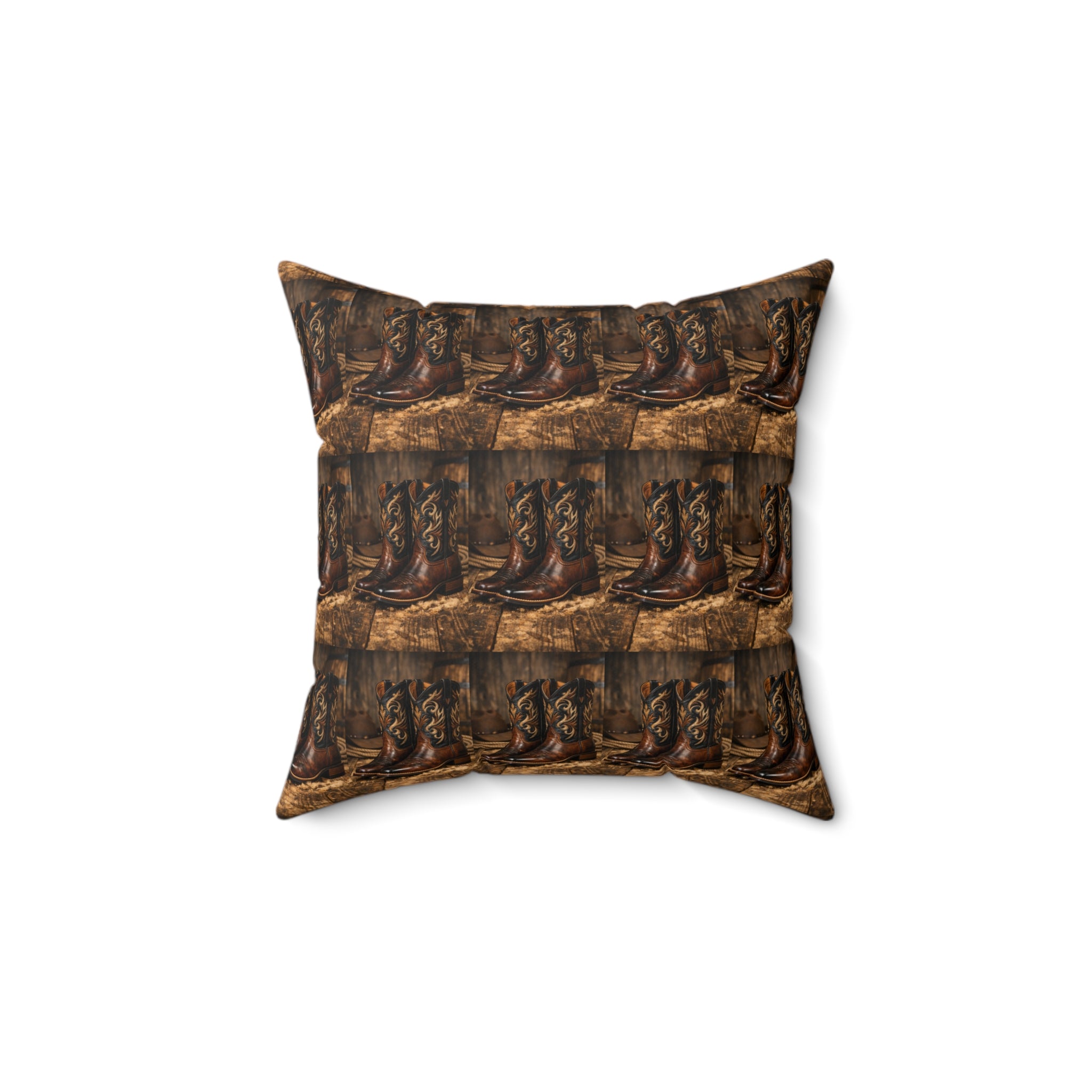 Rustic Western Cowboy Boots Throw Pillow — Farmhouse Decor Accent