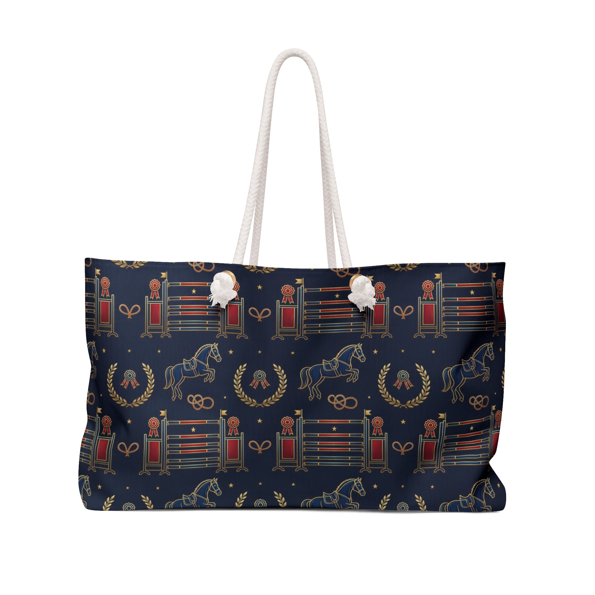 Equestrian Pattern Weekender Bag — Navy Horse & Tackle Travel Tote