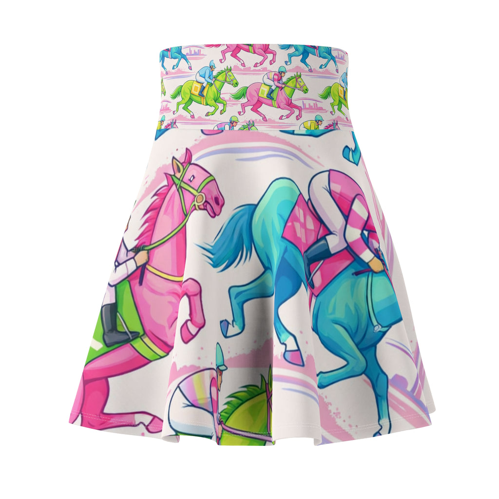 Colorful race horse Horse Skater Skirt — Pink & Teal Equestrian Print
