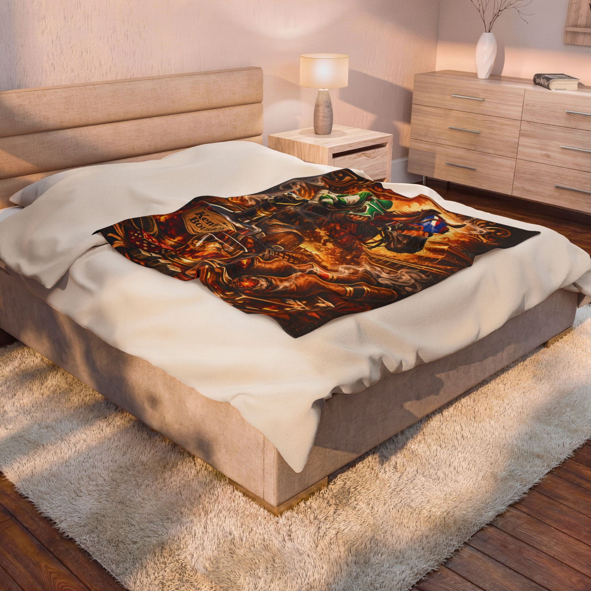 Horse Racing Bourbon and Cigars Velveteen Plush Blanket
