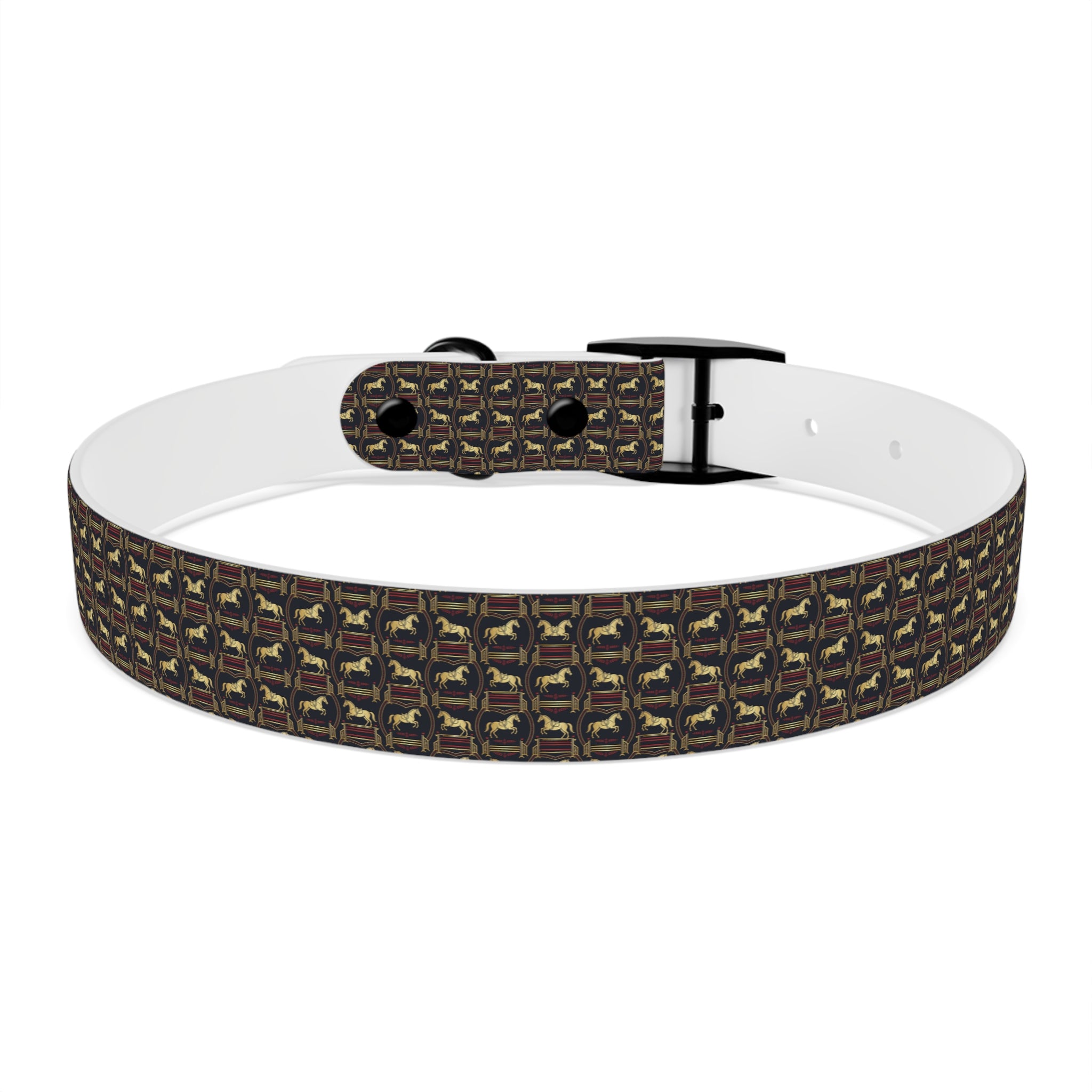 Navy Rich Red and Gold all over Horse Equestrian print dirt and waterproof collar