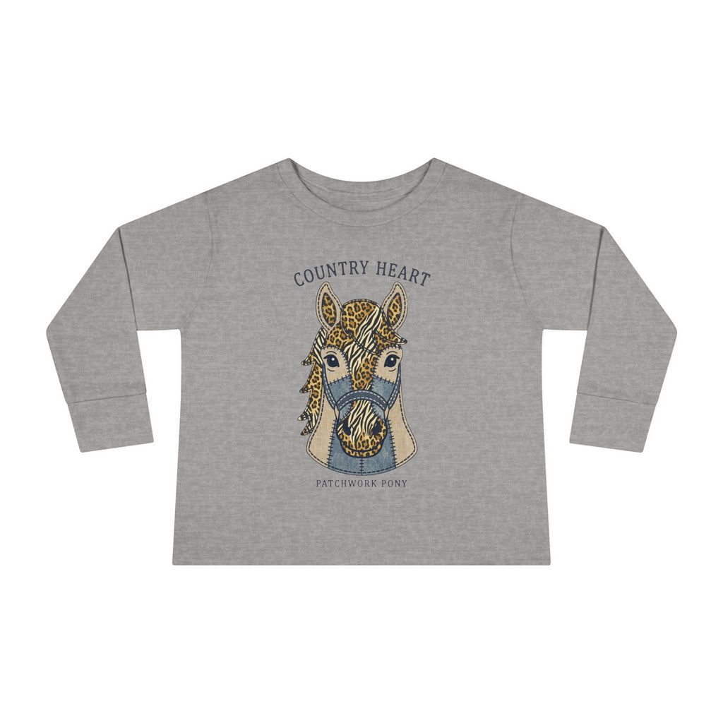 Toddler Long Sleeve Tee — 'Country Heart' Horse Graphic Shirt for Kids