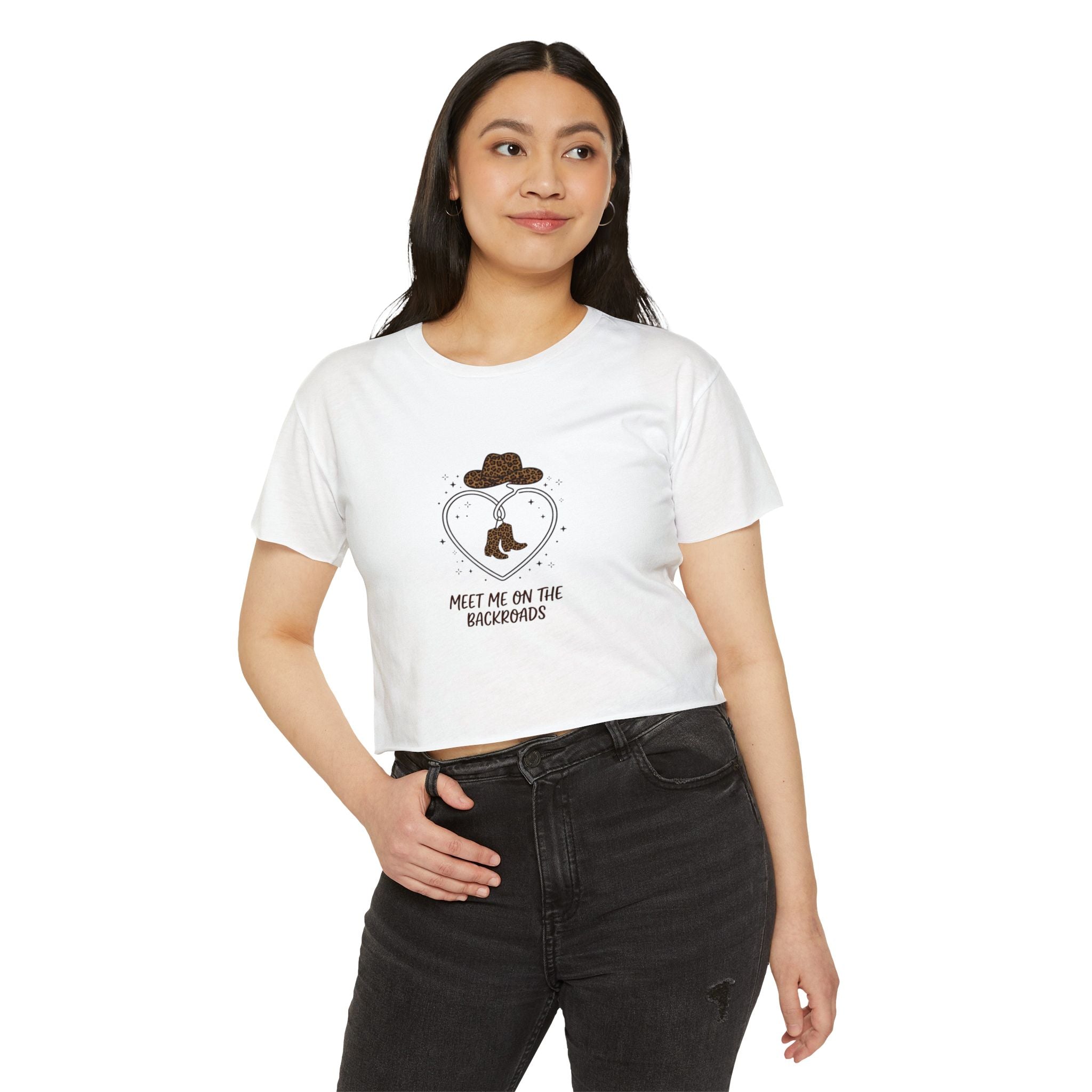 Festival Crop Top — "Meet Me on the Backroads" Country Cowgirl Graphic