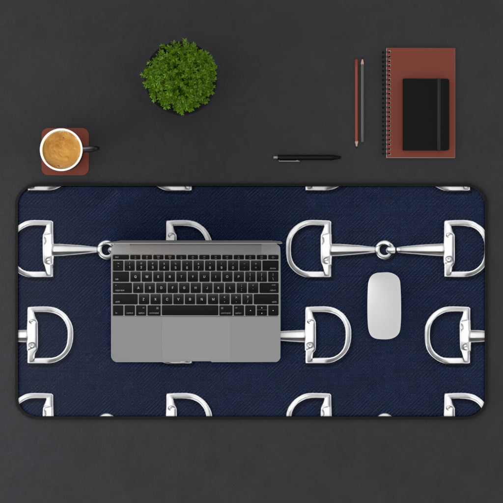 Equestrian Bit Pattern Desk Mat — Navy Horse Bit Mouse Pad