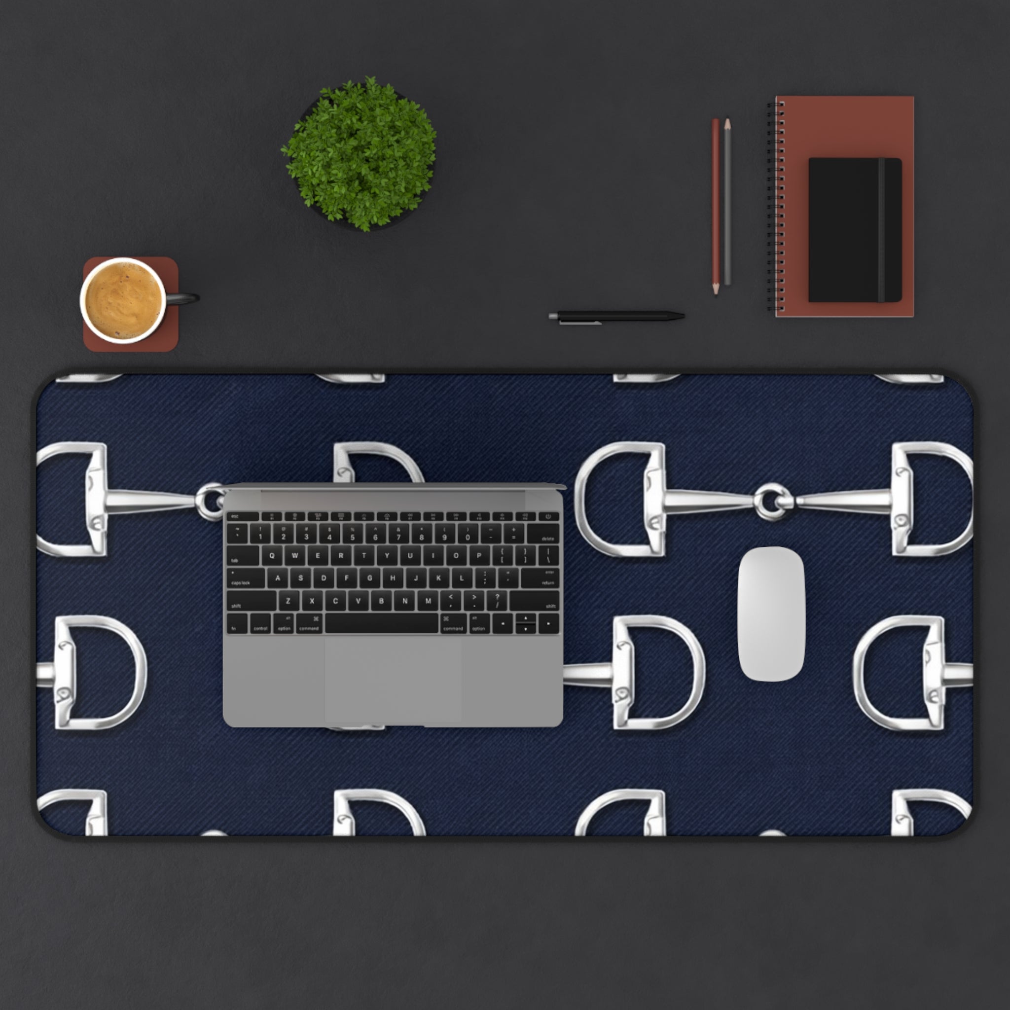 Equestrian Bit Pattern Desk Mat — Navy Horse Bit Mouse Pad