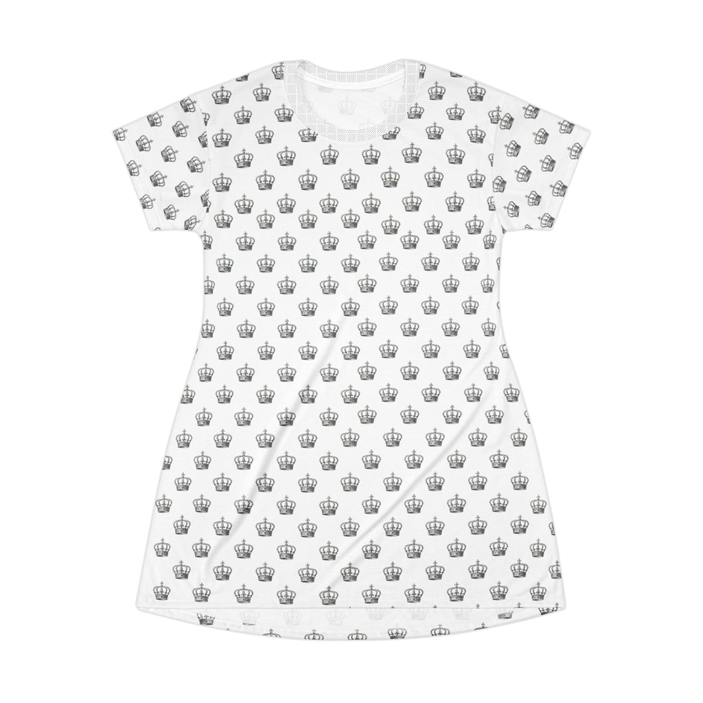 Crown Print T-Shirt Dress — All-Over Patterned Casual Dress