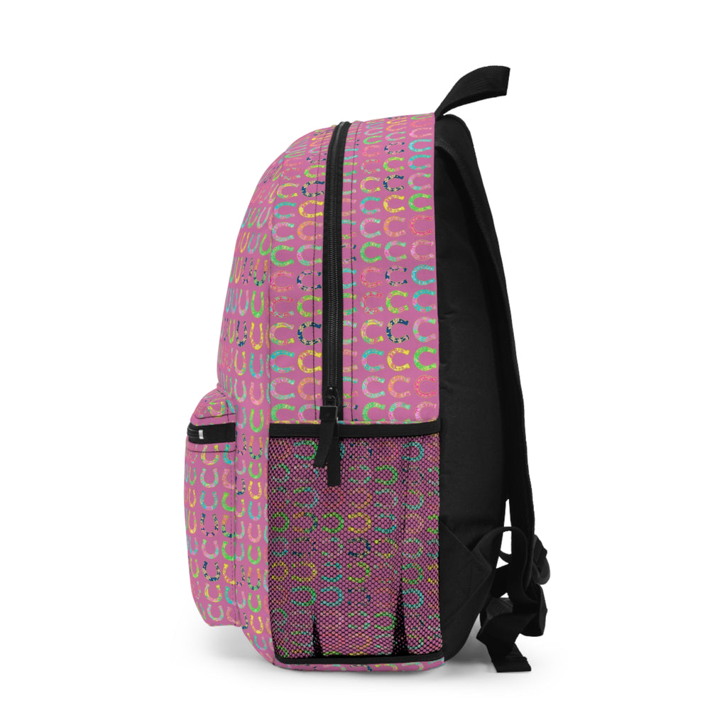 Pink Horseshoe Pattern Backpack — Cute Lucky Charm School Bag