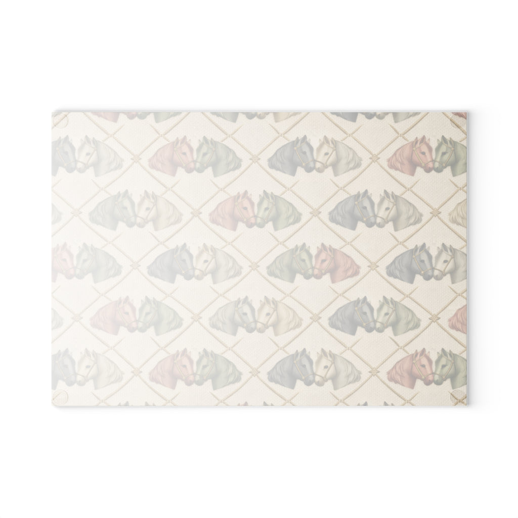 Glass Cutting Board — Diamond grid horses Pattern Soft Rustic Kitchen Decor