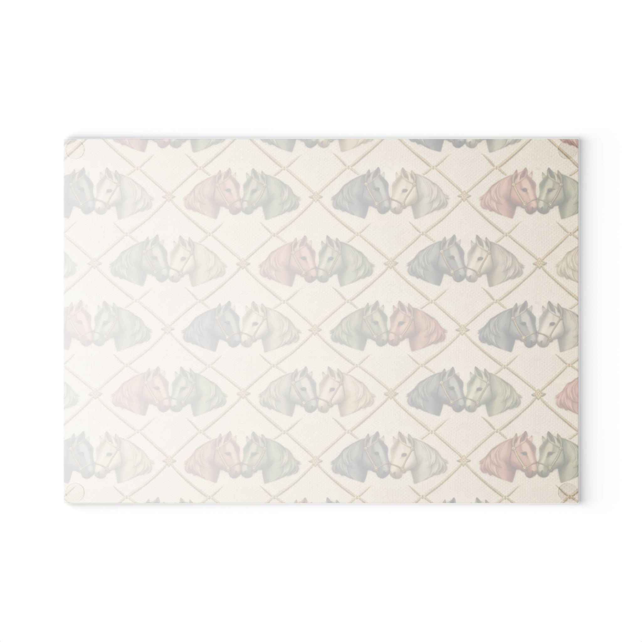 Glass Cutting Board — Diamond grid horses Pattern Soft Rustic Kitchen Decor