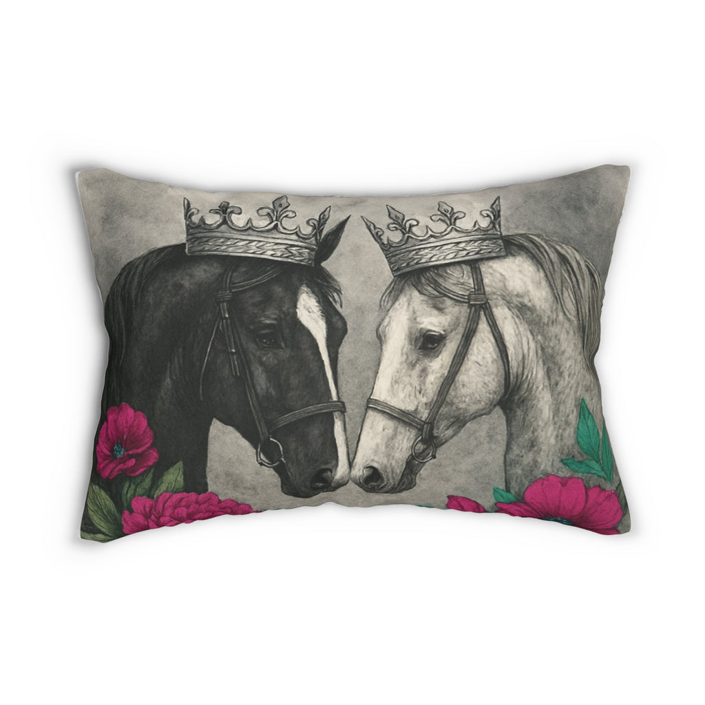Crowned Horses Lumbar Pillow — Romantic Equine Art Throw Cushion