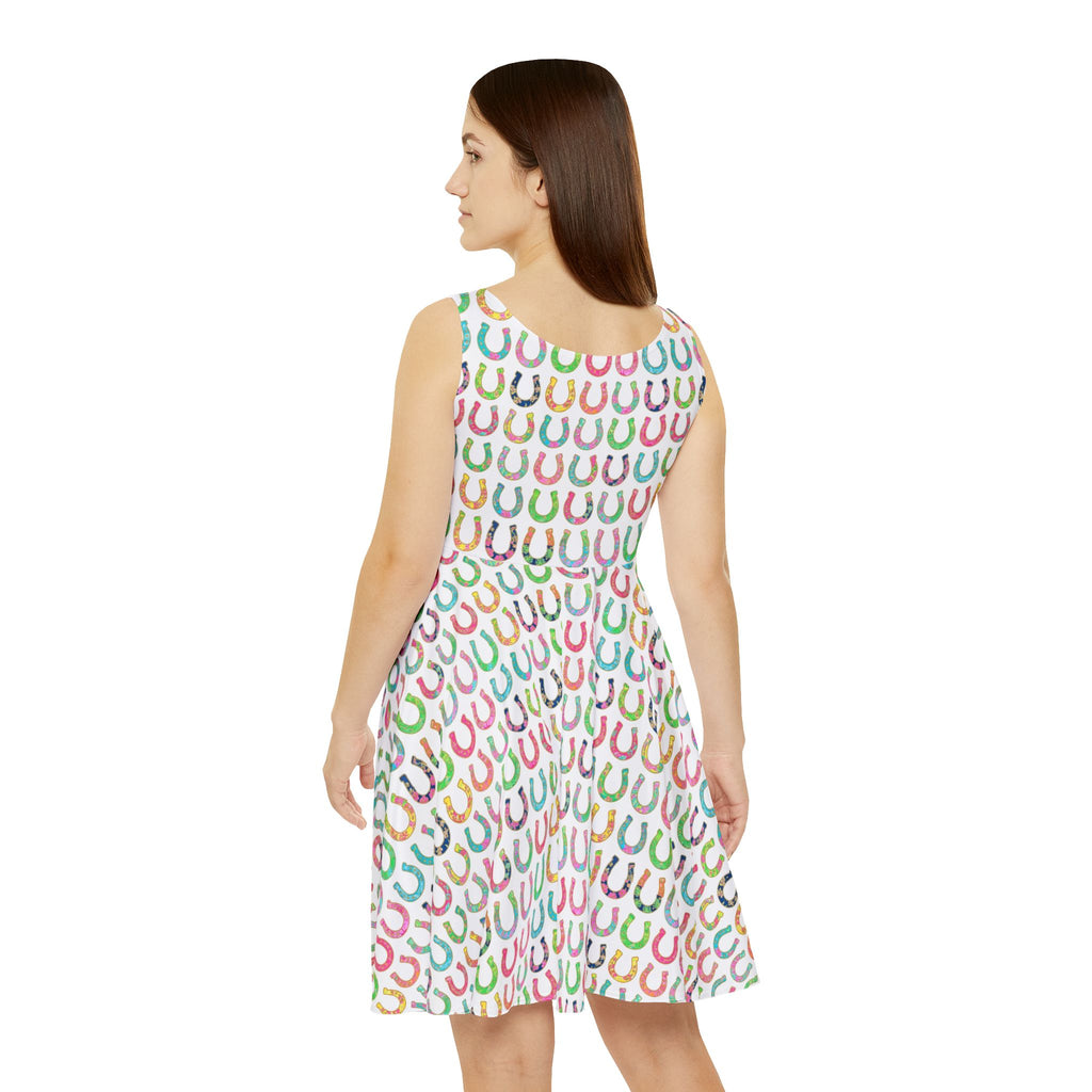 Lucky Horseshoe Skater Dress — Colorful Pastel Horsehoe Print AOP