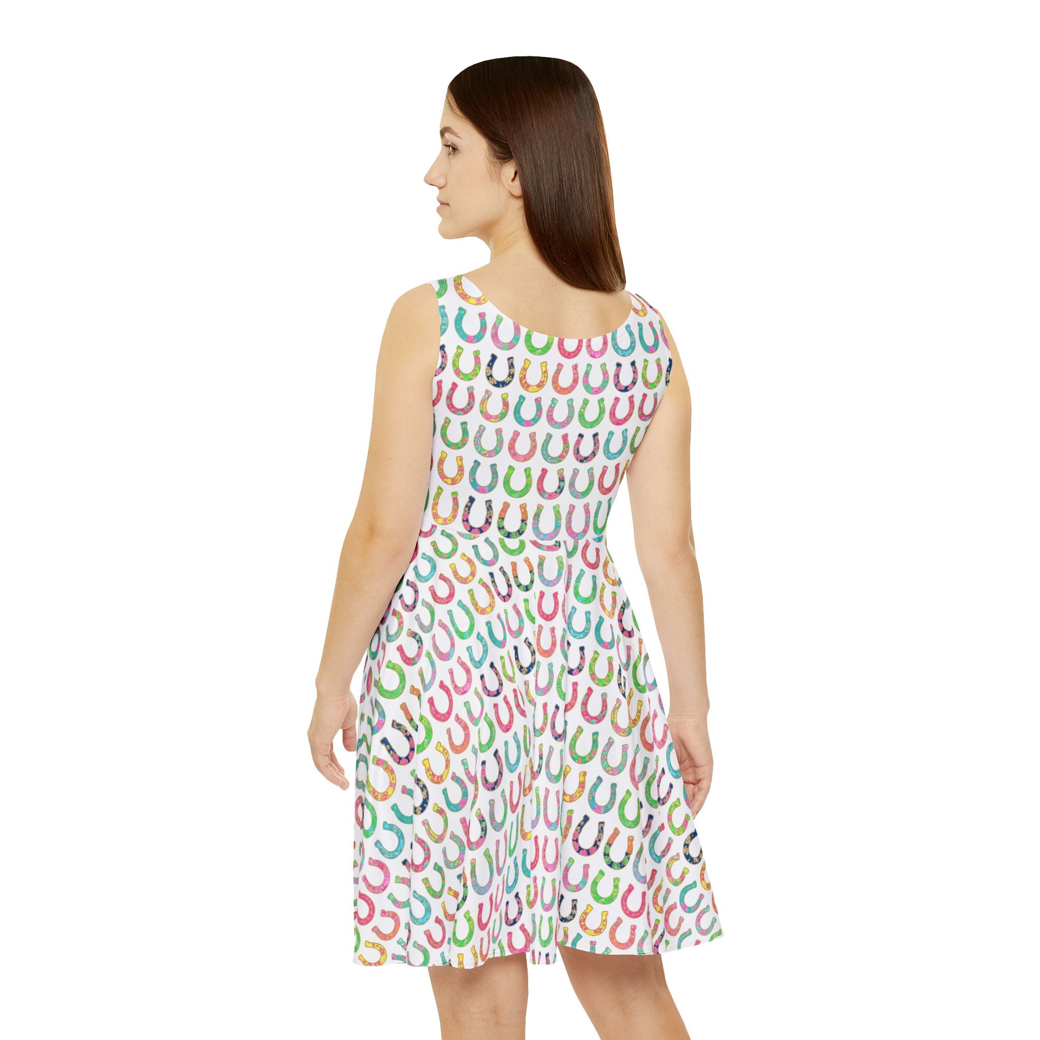 Lucky Horseshoe Skater Dress — Colorful Pastel Horsehoe Print AOP