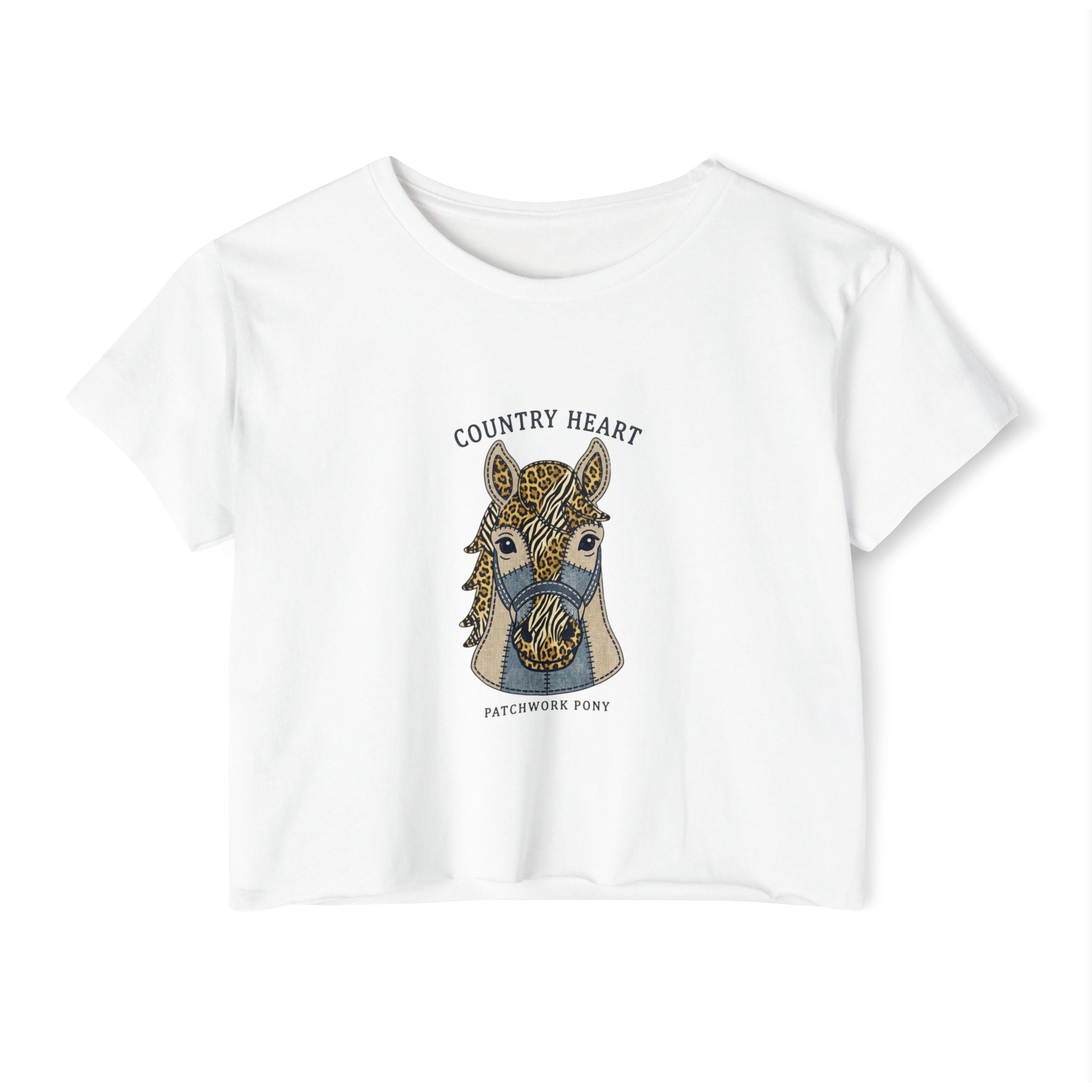 Country Heart Patchwork Pony Crop Top — Women’s Festival Tee