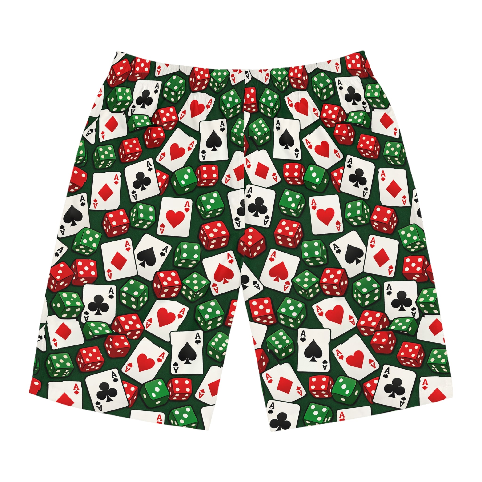 Casino Dice & Cards Board Shorts — Men's Poker Pattern Swim Trunks