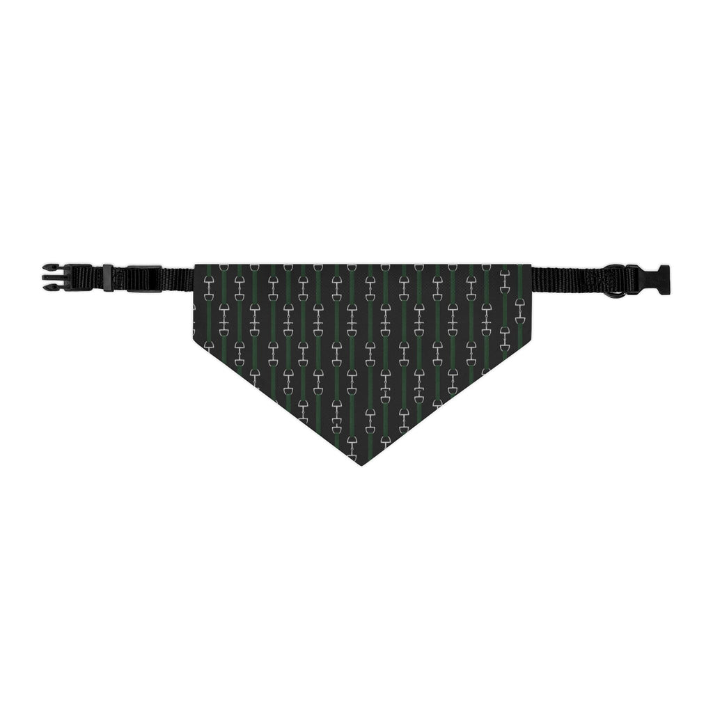 Pet Bandana Collar — Hunter Green Webbed Look Straps With Silver Horsebit Motif Pattern Dog Bandana Collar