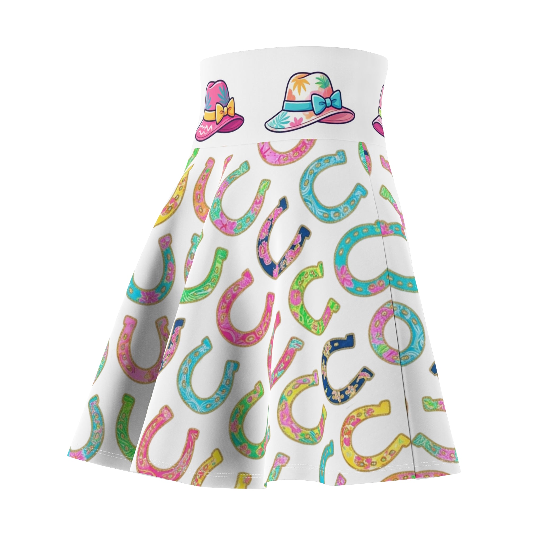 Lucky Horseshoe Skater Skirt — Pastel Country Western Print