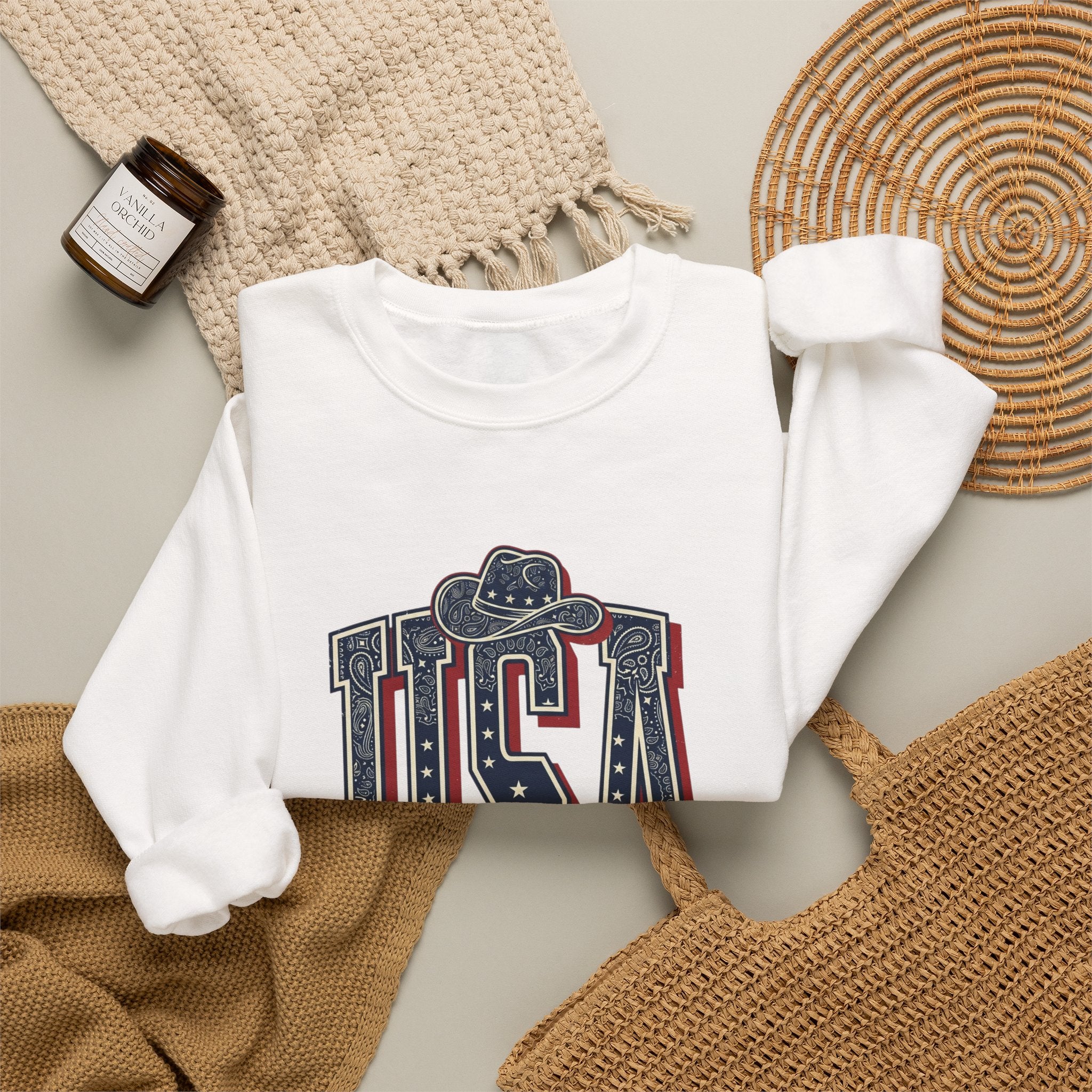 USA Vintage Americana Crewneck Sweatshirt | 4th of July Stars & Red White Blue