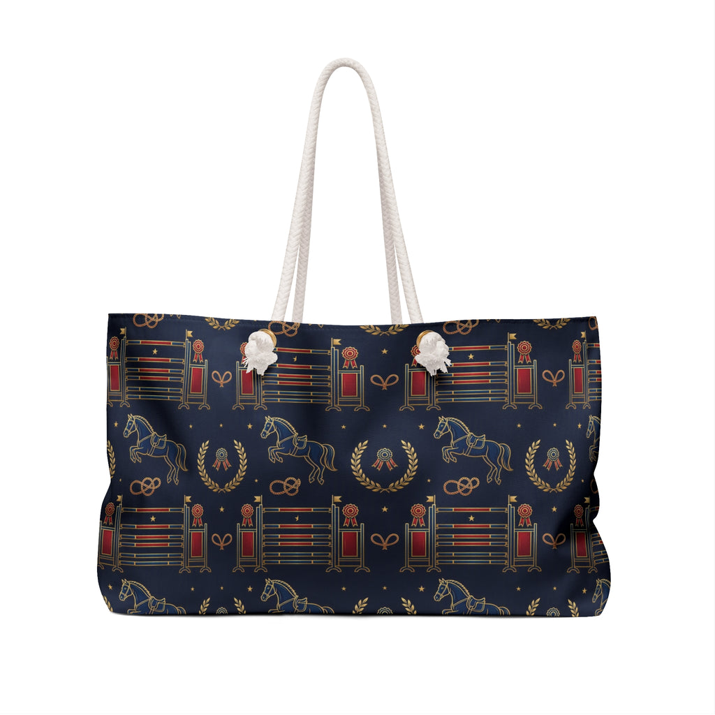 Equestrian Pattern Weekender Bag — Navy Horse & Tackle Travel Tote
