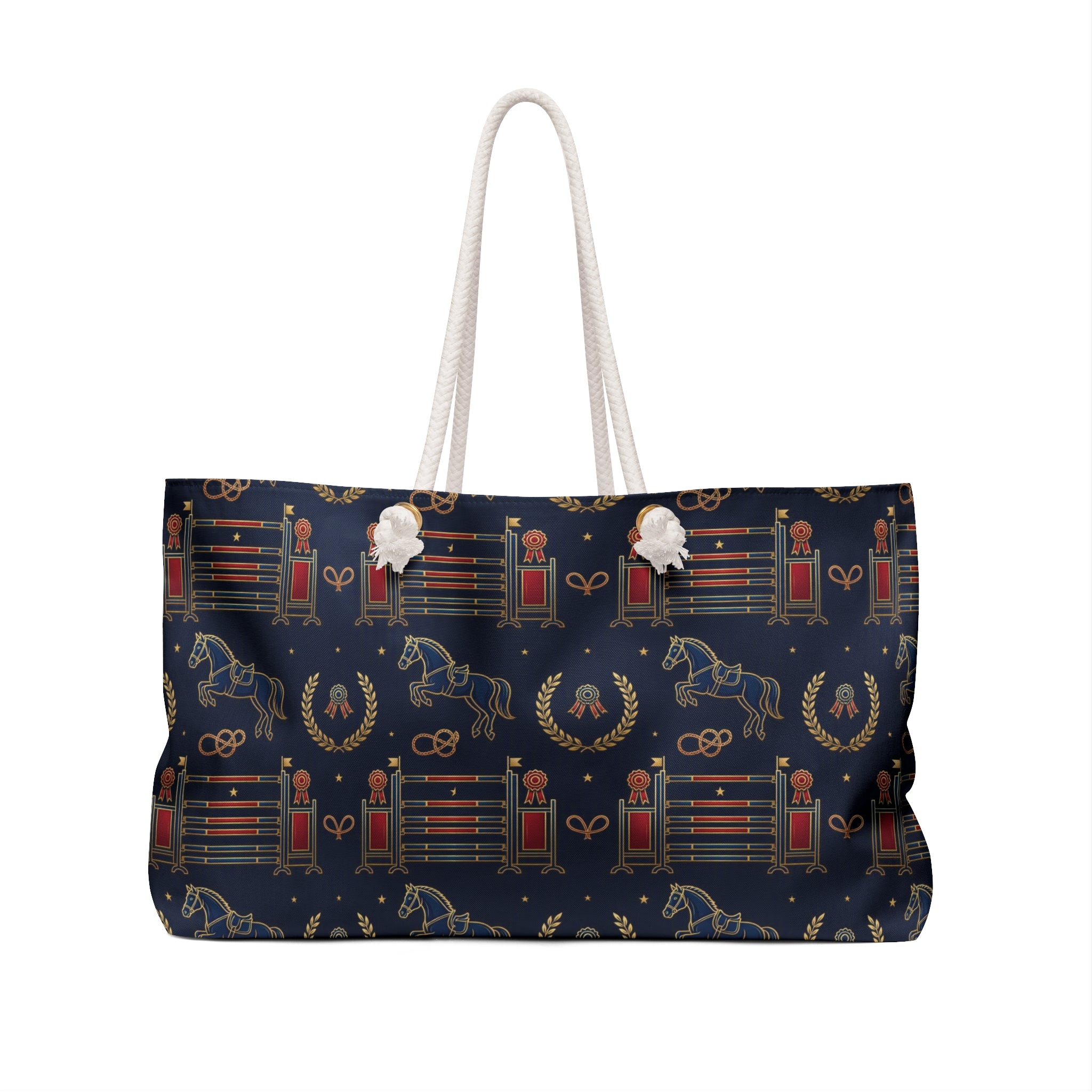 Equestrian Pattern Weekender Bag — Navy Horse & Tackle Travel Tote
