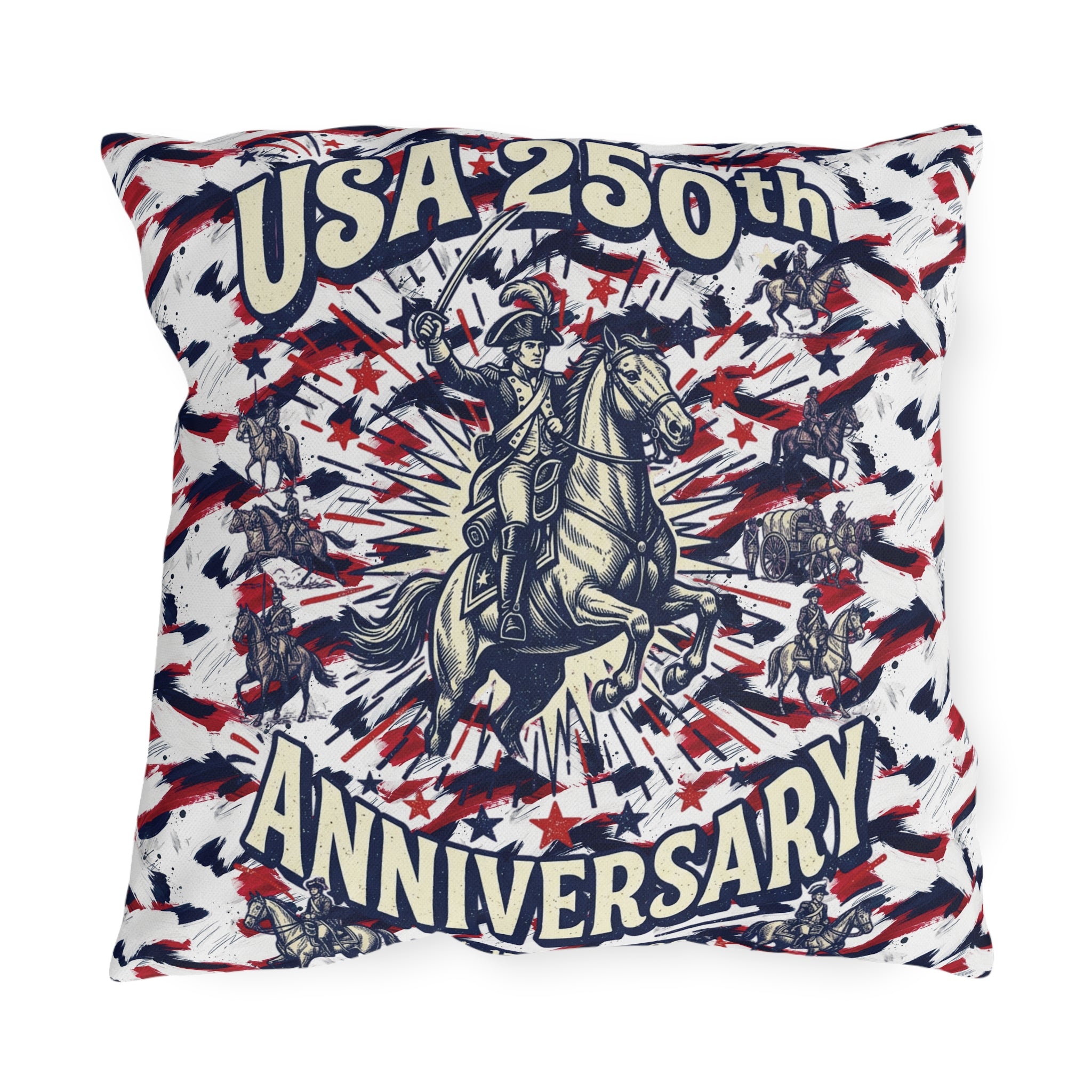 USA 250th Anniversary Outdoor Pillow — Patriotic Red White Blue Decor