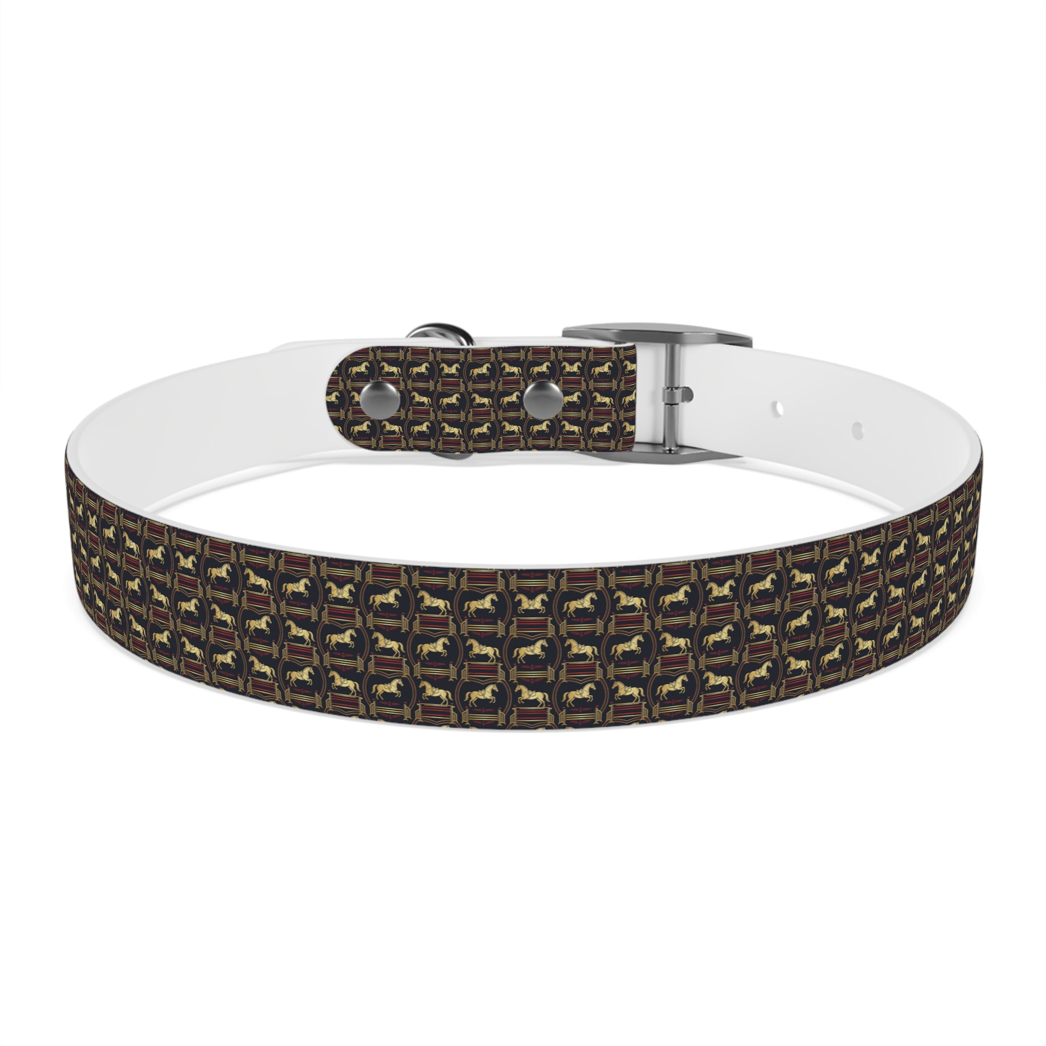 Navy Rich Red and Gold all over Horse Equestrian print dirt and waterproof collar