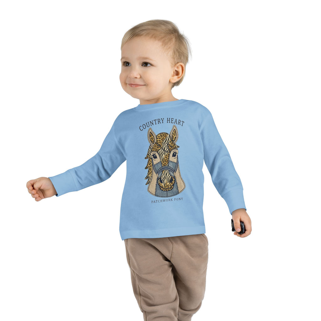 Toddler Long Sleeve Tee — 'Country Heart' Horse Graphic Shirt for Kids
