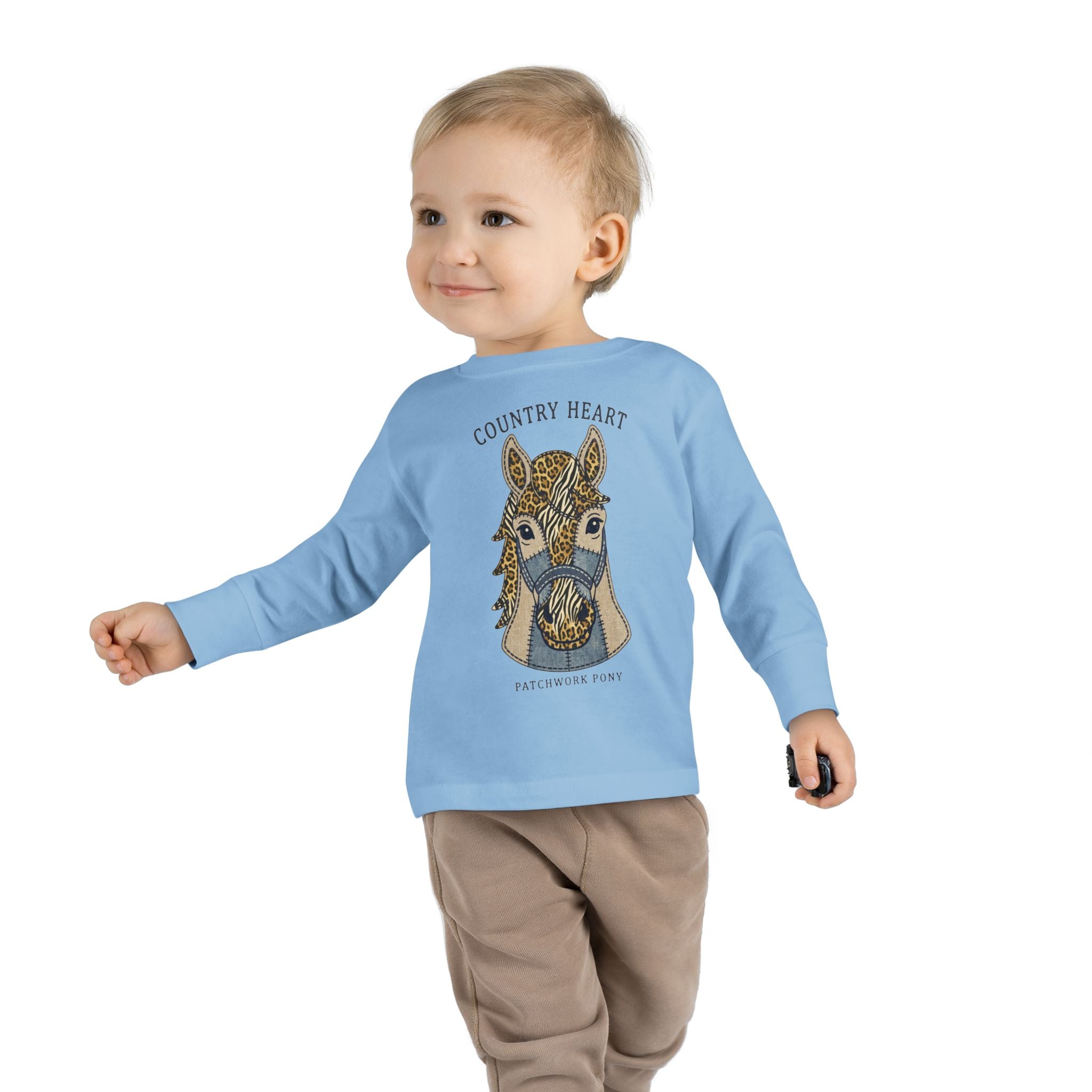 Toddler Long Sleeve Tee — 'Country Heart' Horse Graphic Shirt for Kids