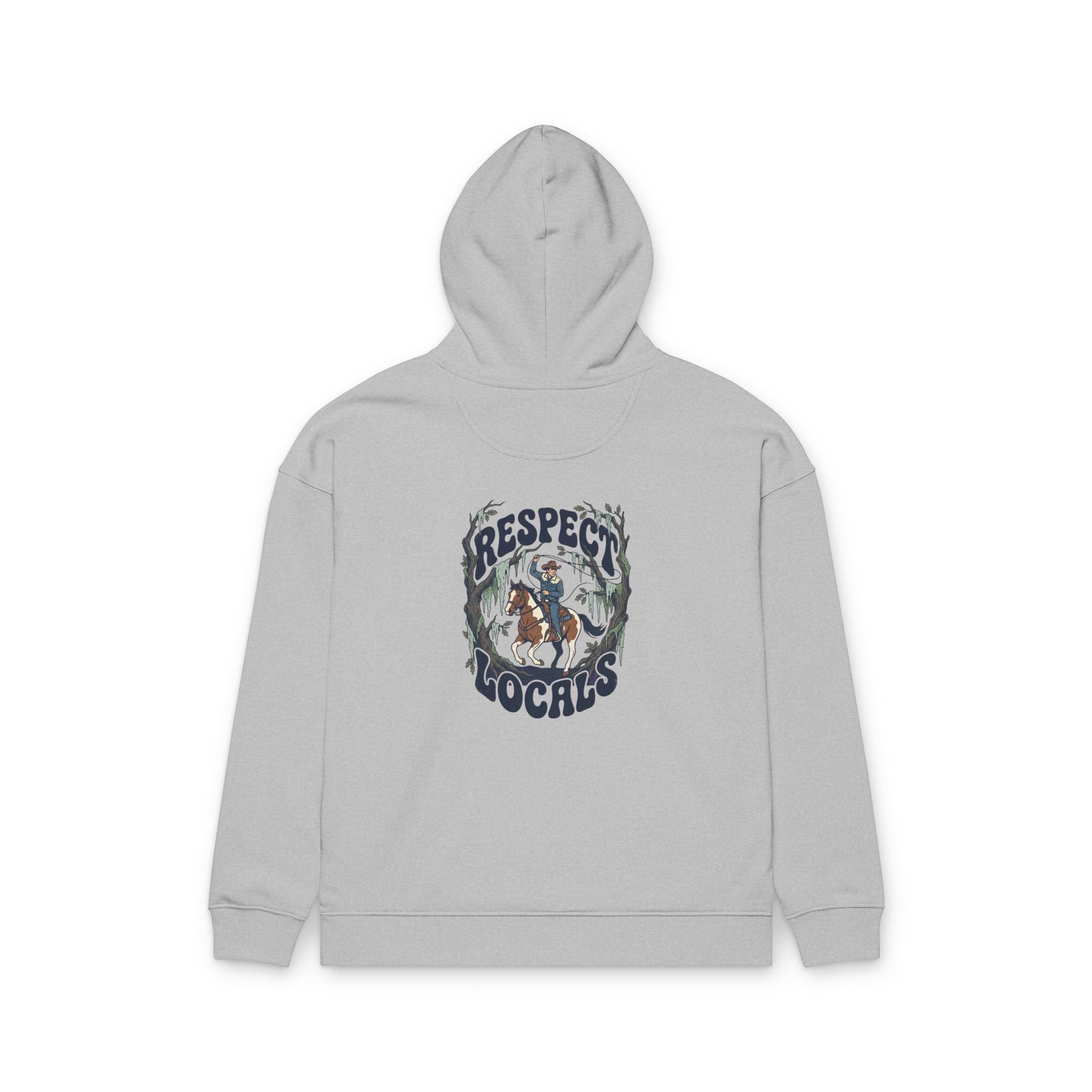 Respect Locals Hoodie — Eco Organic Relaxed Pullover with Western Graphic