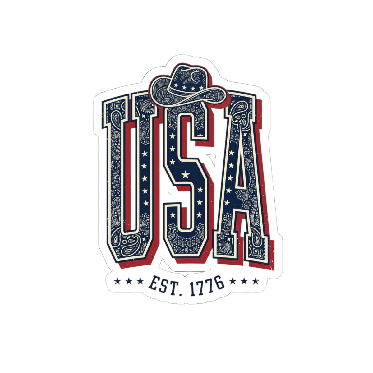 USA Patriotic Bandana Lettering Sticker | 4th of July Americana