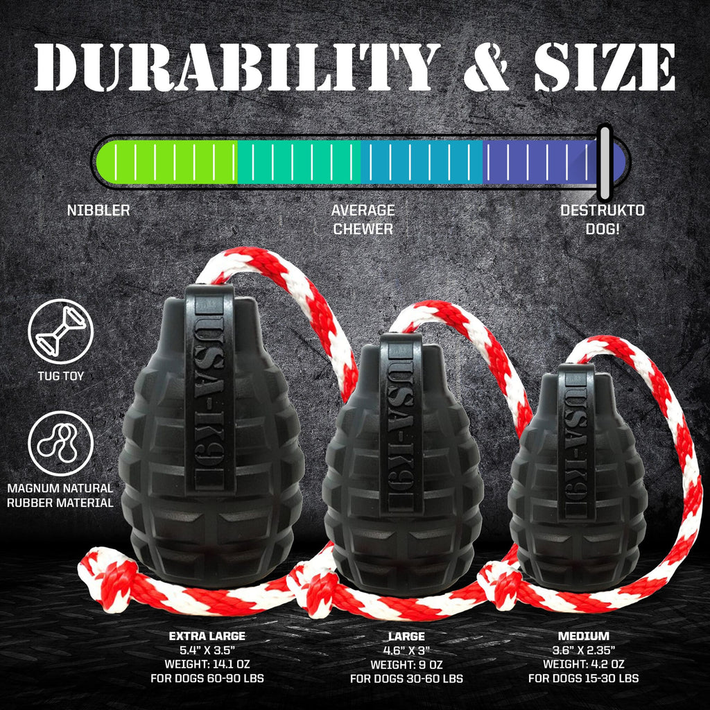 USA-K9 Magnum Grenade Rubber Chew Toy for Extreme Chewers