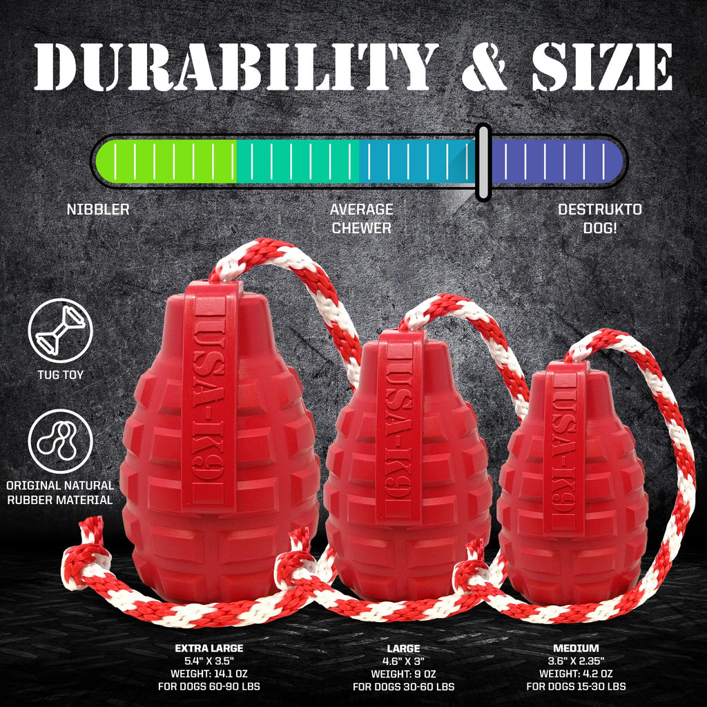 USA-K9 Grenade Rubber Dog Chew Toy For Heavy Chewers