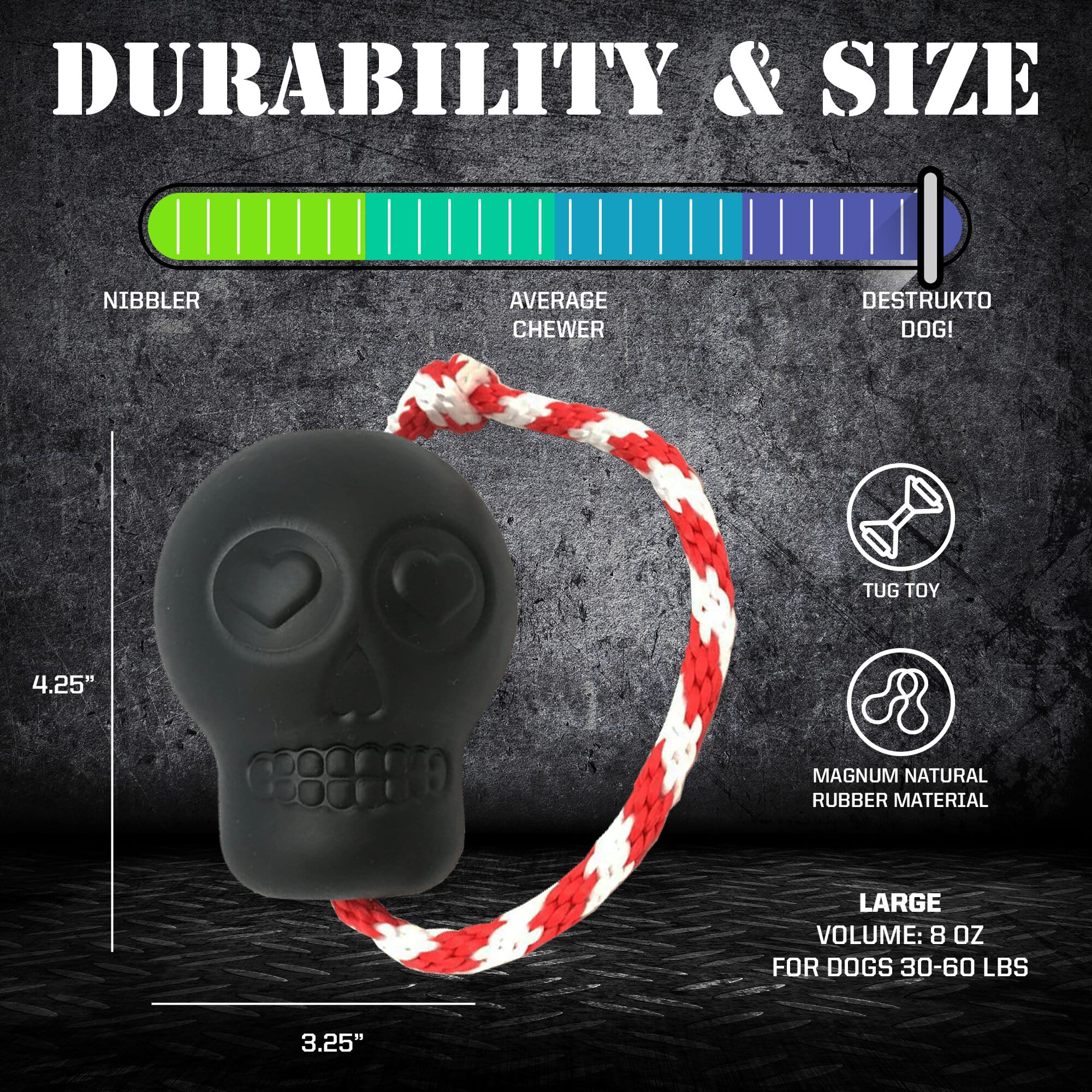 USA-K9 Magnum Skull Black Rubber Chew Toy for Extreme Chewers