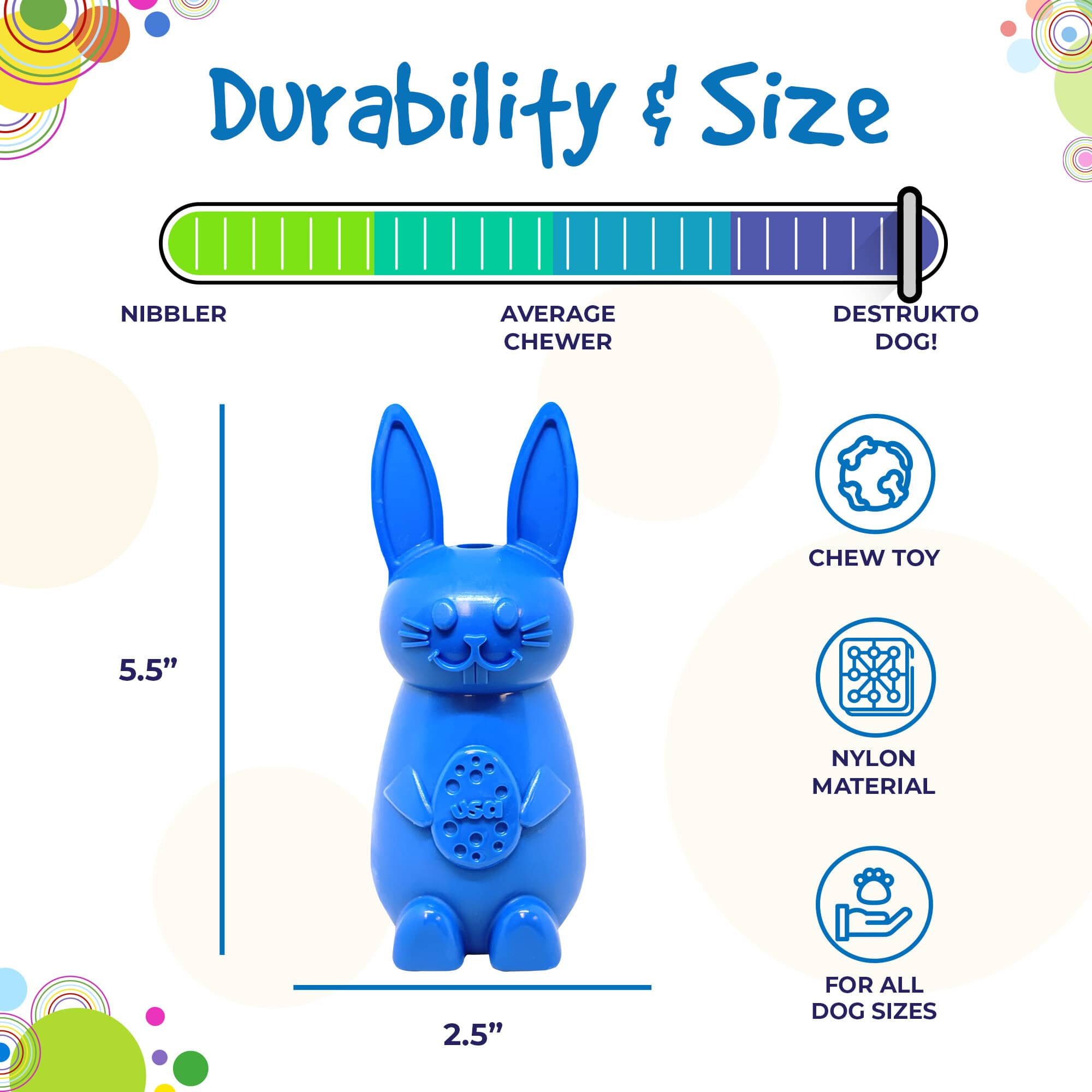 eChew Bunny Nylon Chew Toy Model Bunny for Aggressive Chewers Durable USA Made