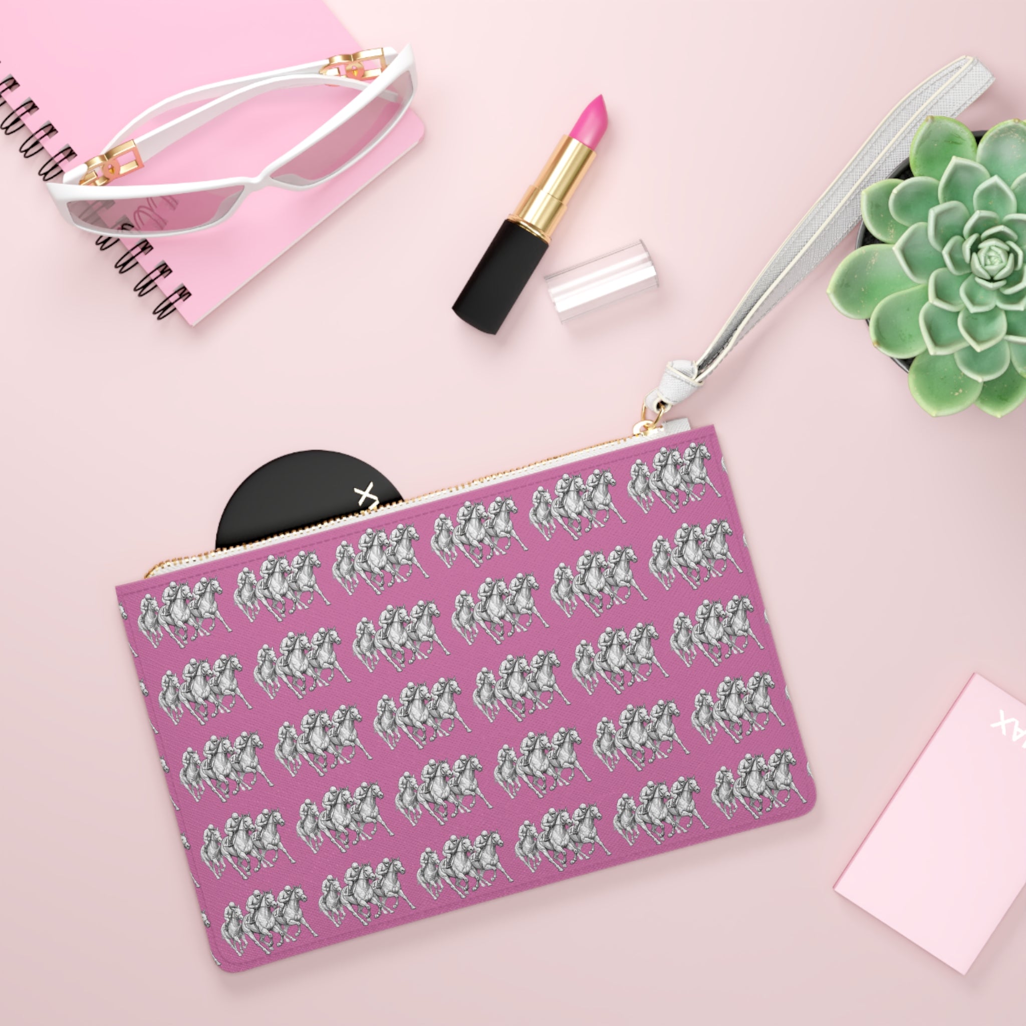Pink Floral Horse Clutch Bag — Equestrian Pattern Wristlet