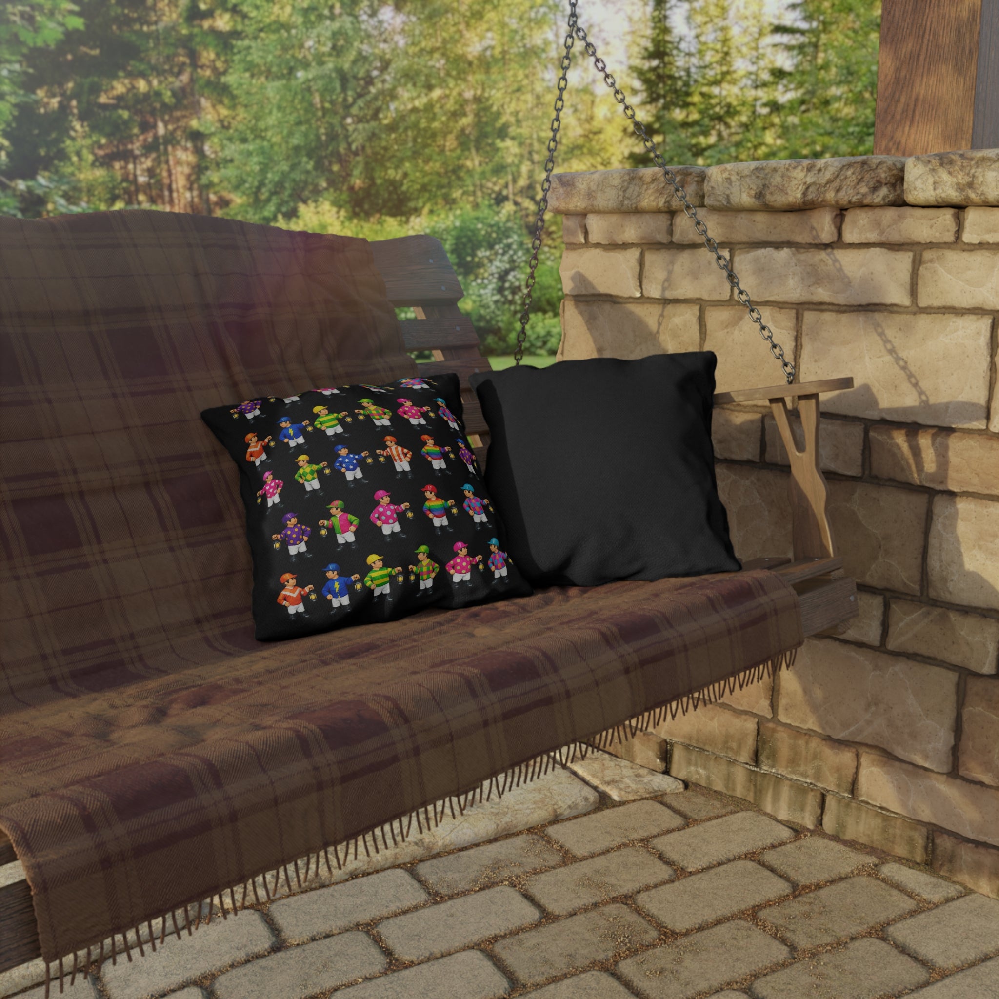 Colorful Comical Lawn Jockey Pattern Outdoor Pillow