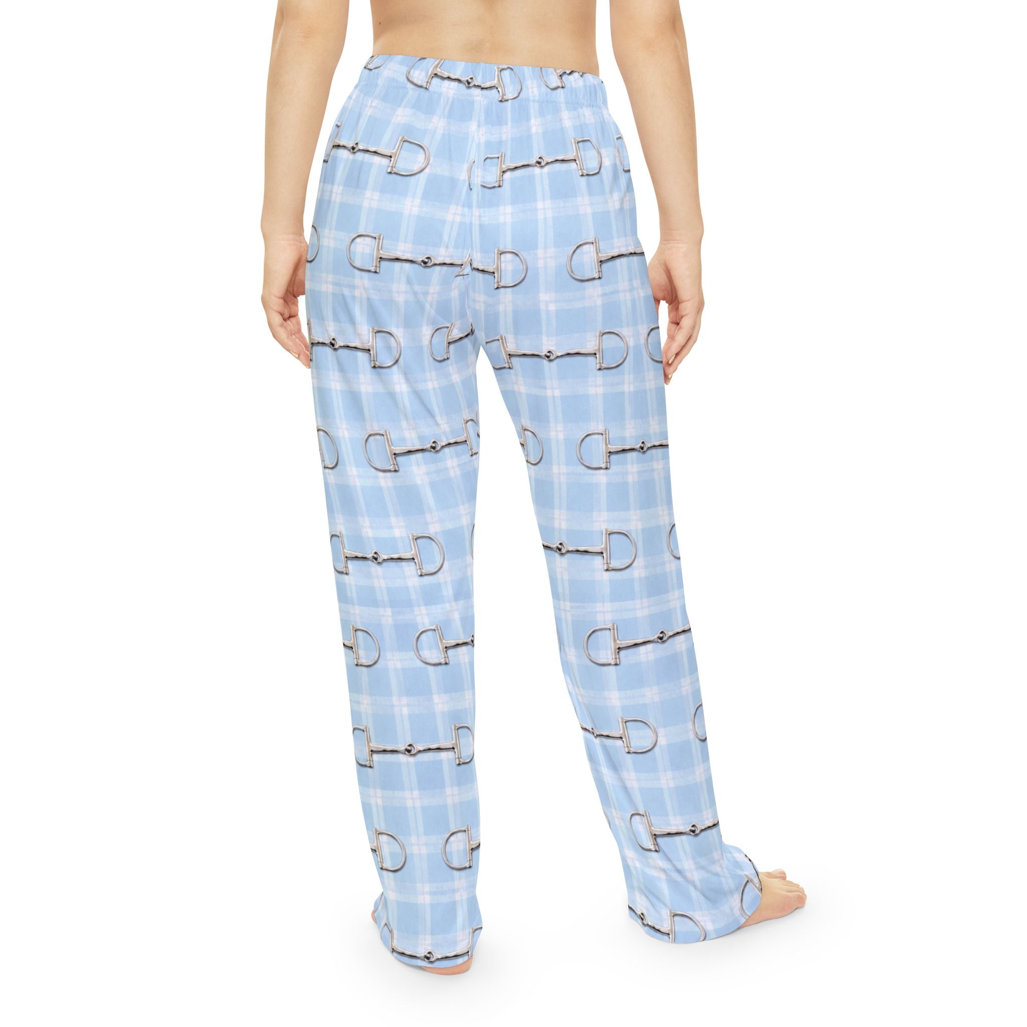 Baby Blue Plaid Bit Print Womens Pajama Pants or Soft Lounge